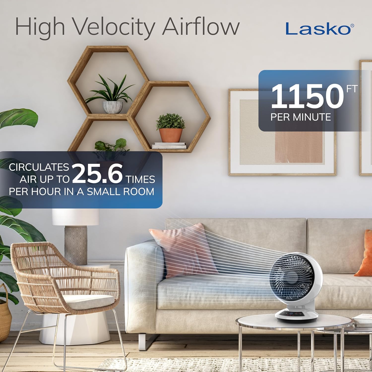Lasko Whirlwind Orbital Motion Air Circulator Table Fan, 3 Speeds, Timer, Dark Mode, Remote Control for Small and Medium Sized Rooms, White, A12557 - Image 6