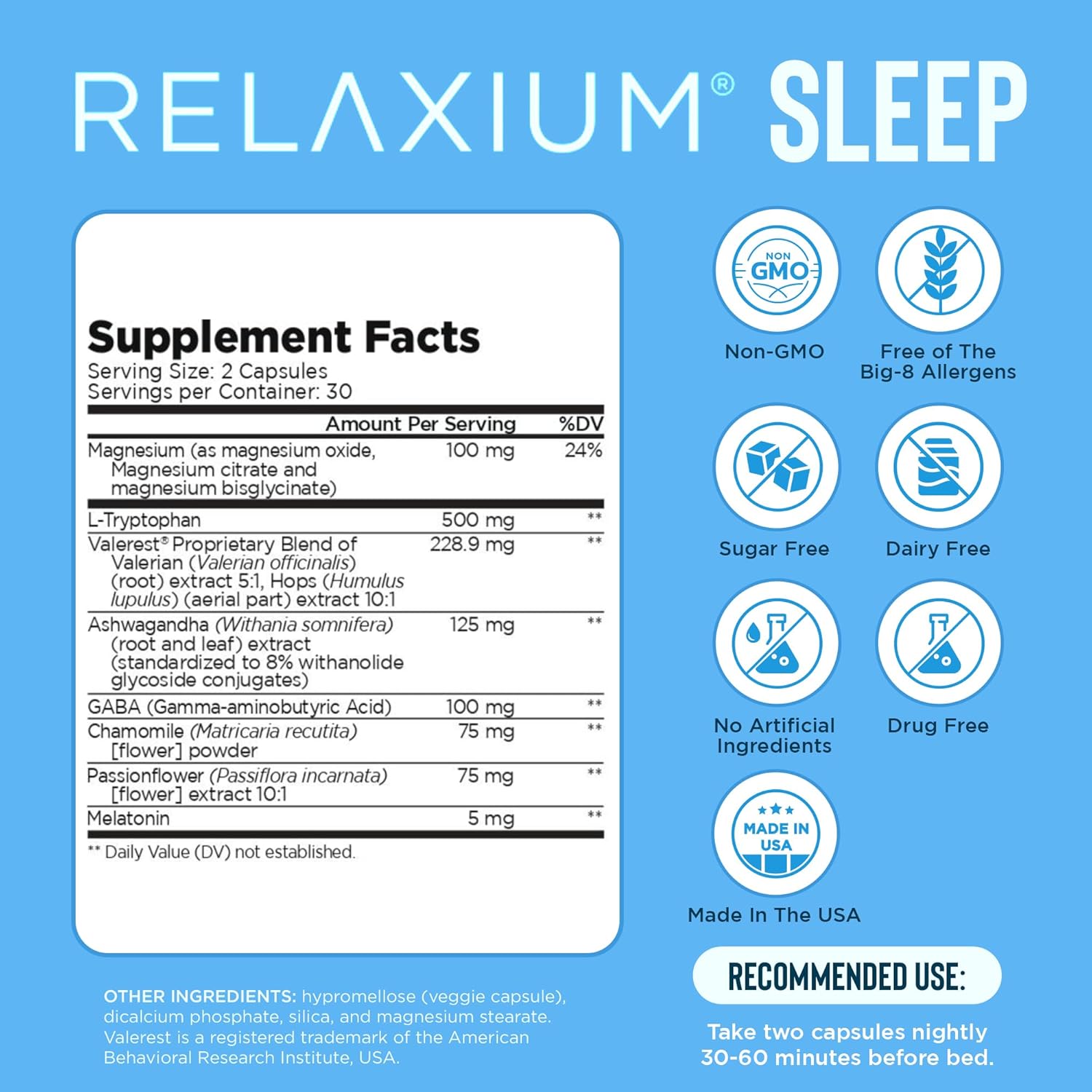 Relaxium Sleep Aid for Adults - Melatonin 5mg with Magnesium Glycinate, Valerest & Ashwagandha - Non-Habit Forming Sleep Support for Falling Asleep & Staying Asleep - 60 Capsules (30-Day Supply) - Image 3