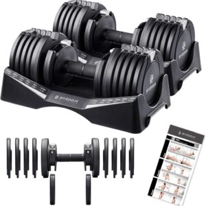 BYZOOM FITNESS Pure Series Adjustable Dumbbell - 12.5/25/27.5/75lb - ONE UNIT OR PAIR(check QTY before purchase) - 5-in-1/ 10-in-1 / 21-in-1 Flexible Hand Weights for Home Gym, Strength Training & Fitness Workouts, White OR Black