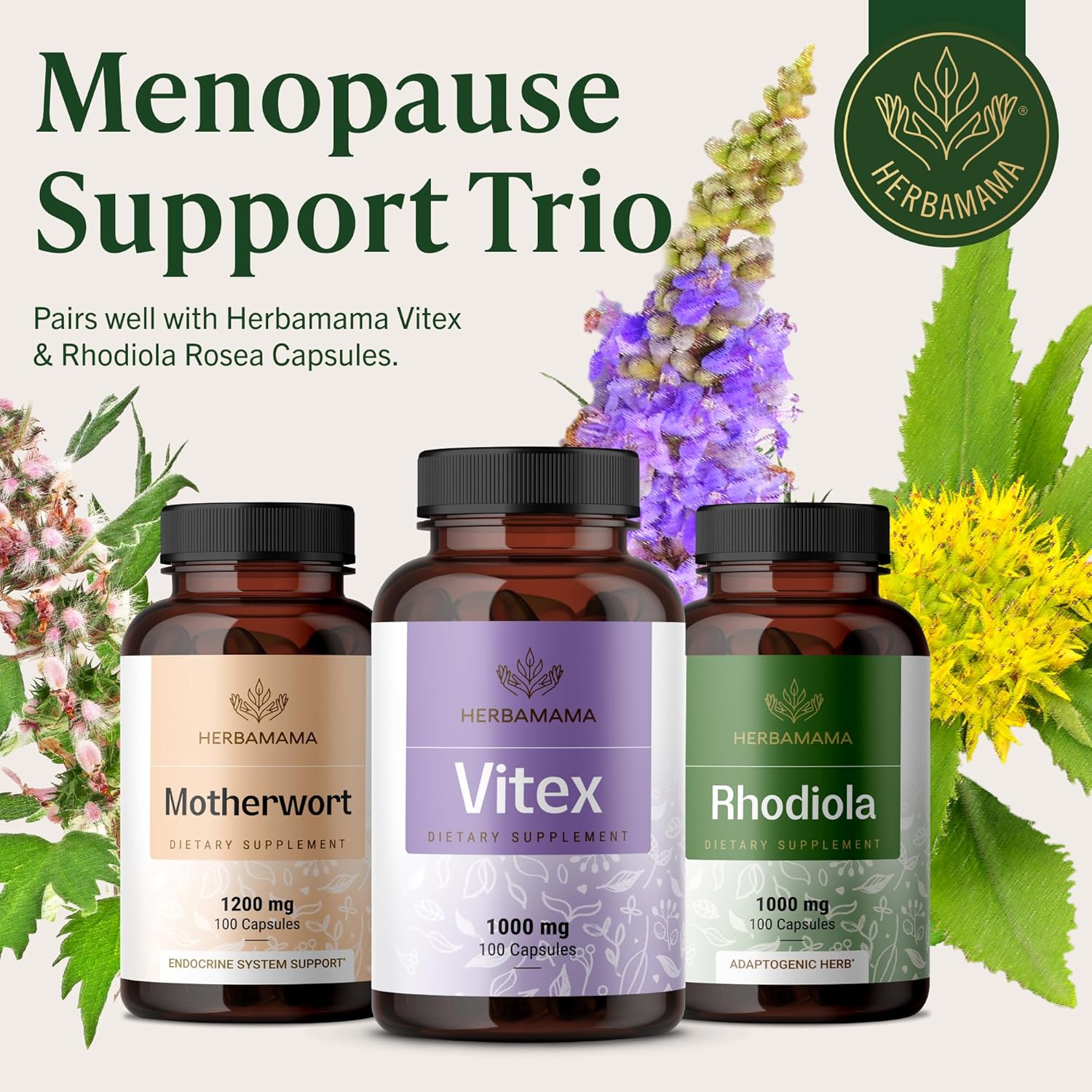 HERBAMAMA Vitex Berry Capsules – Natural Menopause Supplements* for Women – 1000mg Vitex Chasteberry Fruit per Serving for Menopause Support* – Vegan, Non-GMO – 50-Day Supply - Image 7