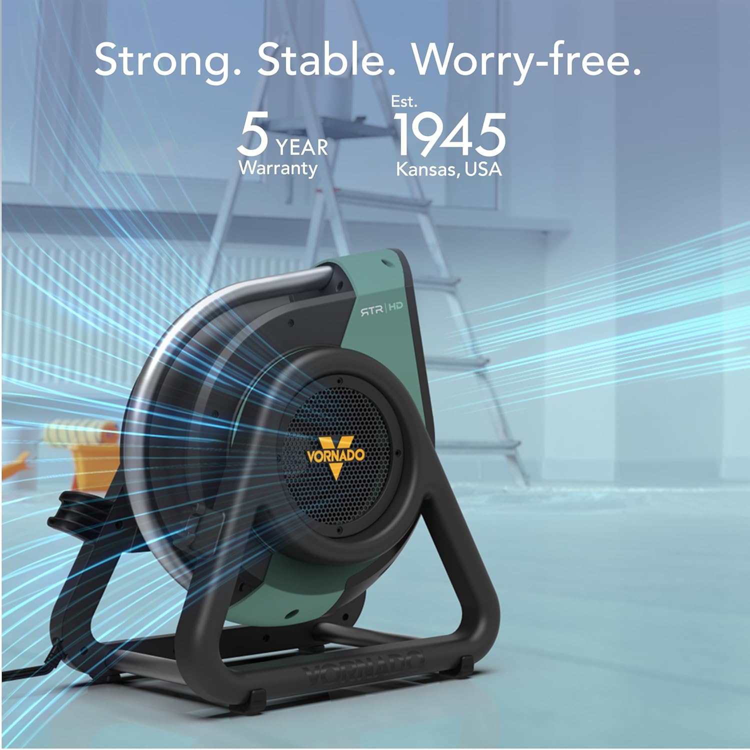 Vornado RTR Heavy Duty Air Circulator, 3-Speed, High Velocity Blower Fan with 270° Tilt, IP54 Motor, 8 ft Cord, High Impact Case, Air Mover for Floor Drying and Ventilation - Image 7