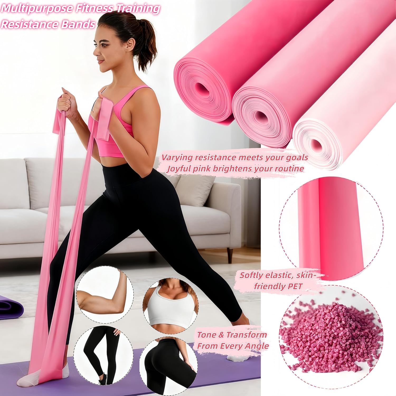 Women Glute Workout Equipment Set, Ankle Resistance Bands with Cuffs Long Yoga Resistance Bands Socks & Bag, Glute Sculpting at Home Set for Gym Equipment Pilates Kit - Image 4