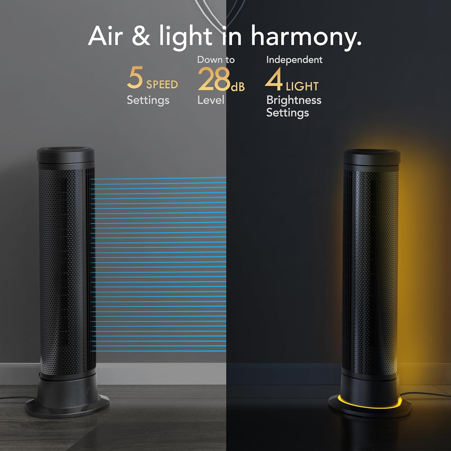 Vornado ARA® Oscillating Tower Fan with Ambient Light and Remote, 40 Inch, Quiet Powerful Standing Fan, 5 Speeds, Touch Control, Illuminated Air Circulator Fan for Bedroom and Home, Black - Image 5