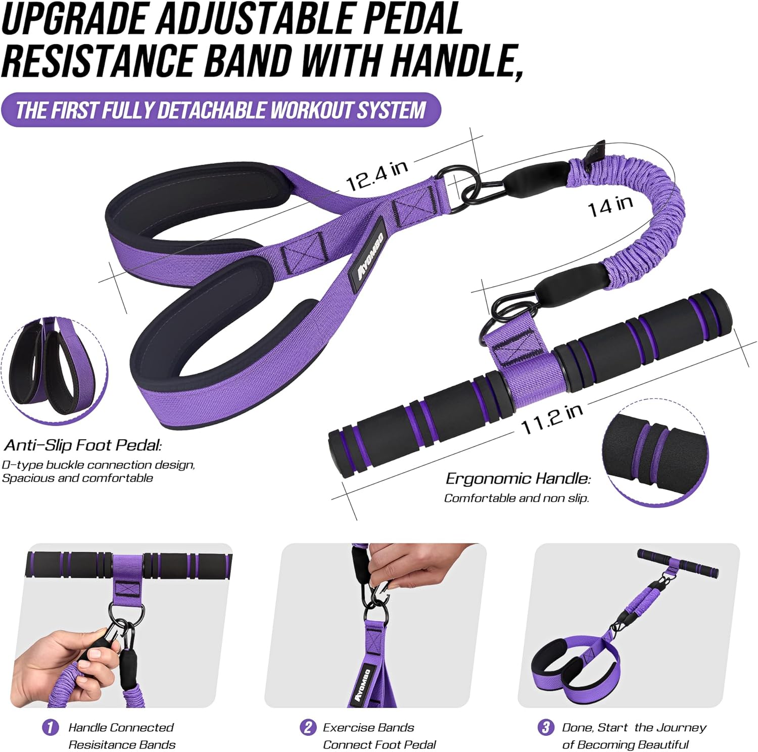 Upgrade Pedal Resistance Band with Handle, Adjustable Tube Foot Pedal Device Puller Exercise Bands, for Abs Arm Leg Waist Workout, Core Pilates, Sit Up Fitness Equipment for Full Body Training - Image 2