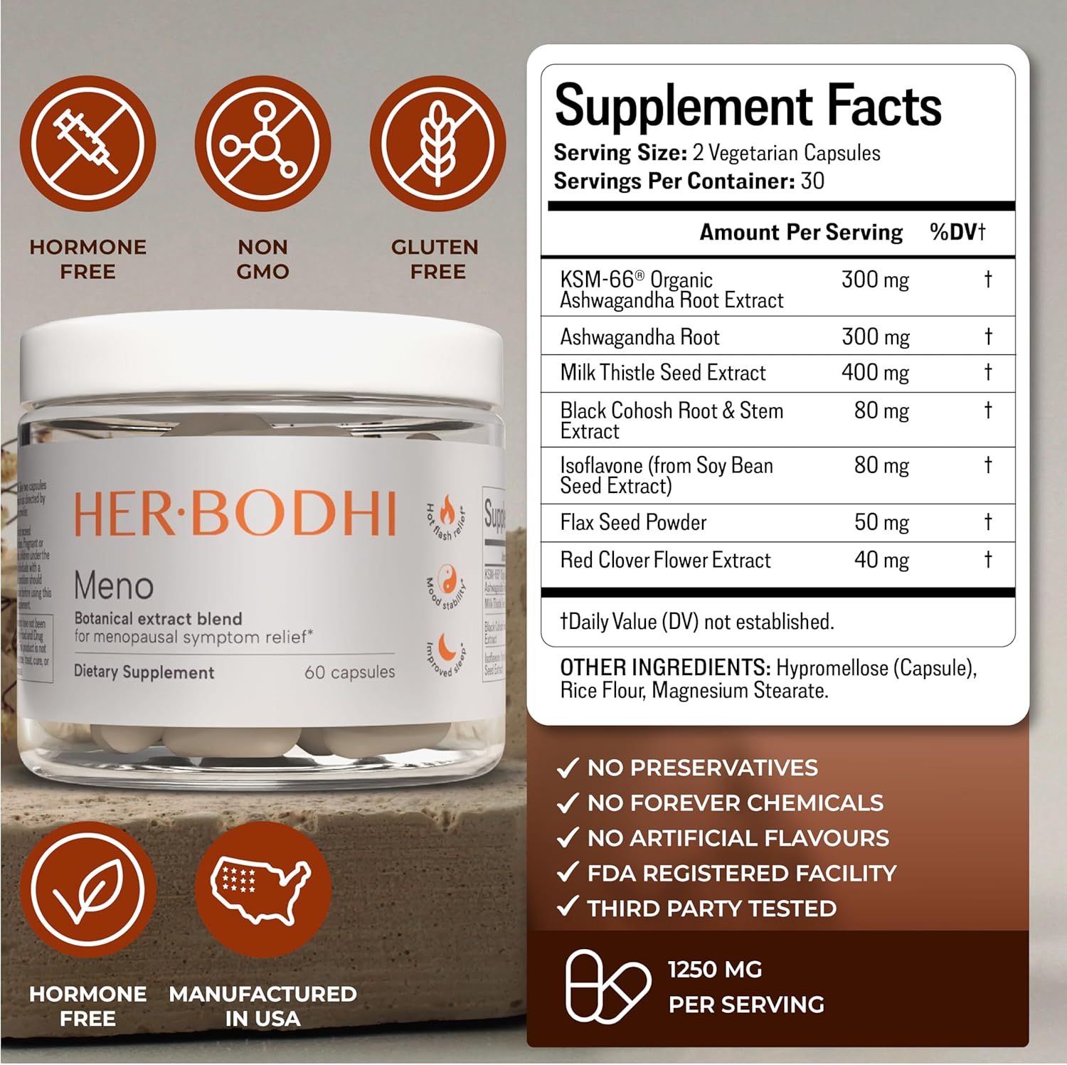 Her Bodhi Meno- Menopause Hormonal Balance for Women, Estrogen Soy Isoflavones Menopause Supplement for Women, Ashwagandha, Black Cohosh Hot Flashes Menopause Relief, Night Sweats Relief 120Caps - Image 8