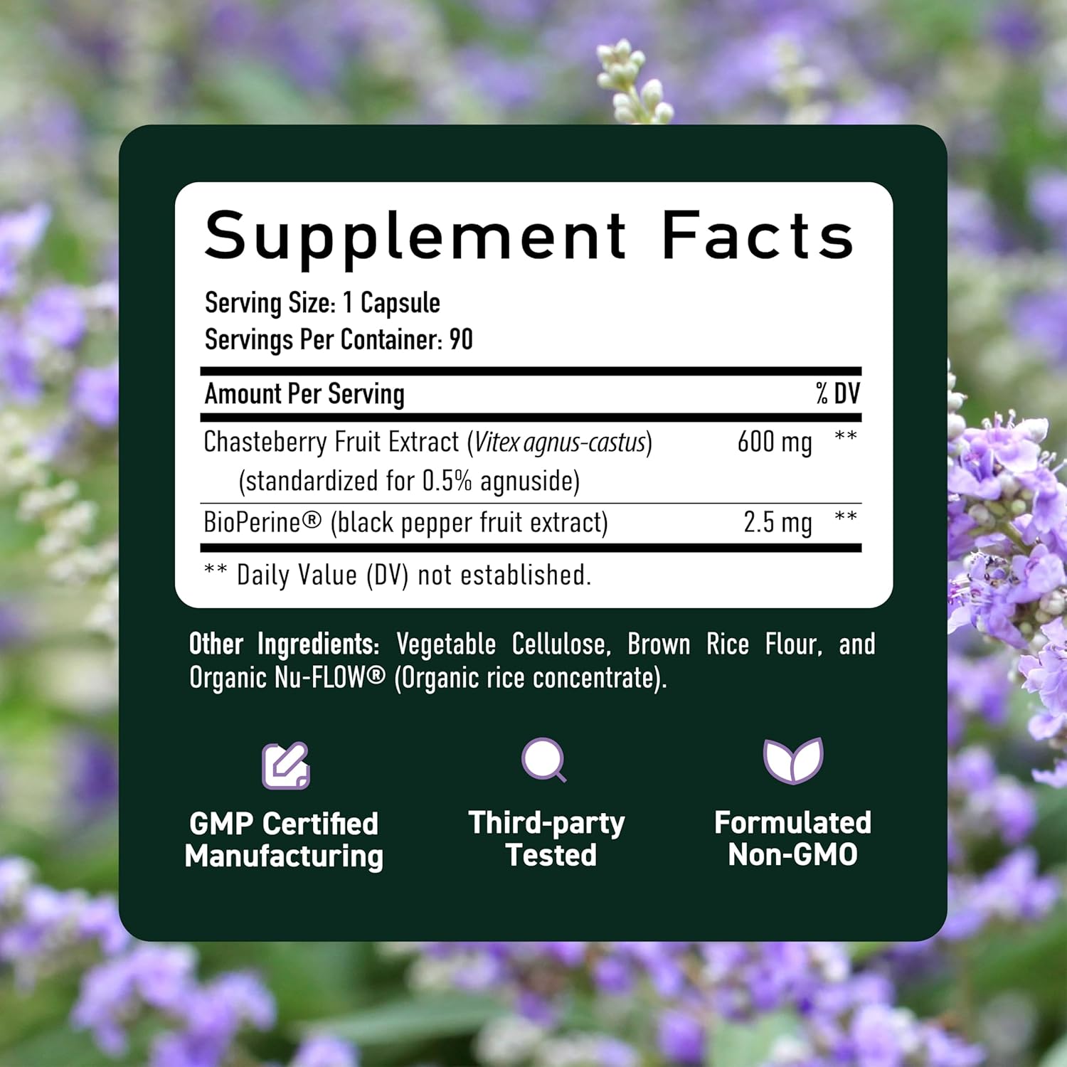Vitex Chasteberry Supplement 600mg | Agnus Castus for Women's Hormone Balance, Menopause, Menstrual Regularity & Hormonal Acne* | Certified Gluten-Free, Vegetarian | 90 Capsules, 3-Month Supply - Image 6