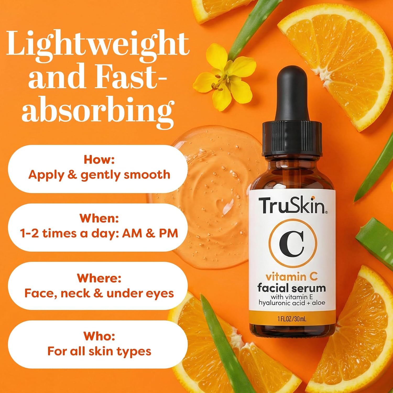 TruSkin Vitamin C Serum for Face – Anti Aging Face Serum with Hyaluronic Acid & Vitamin E – Brightening Formula for Improving Appearance of Dark Spots, Fine Lines & Wrinkles – All Skin Types, 1 fl oz - Image 3