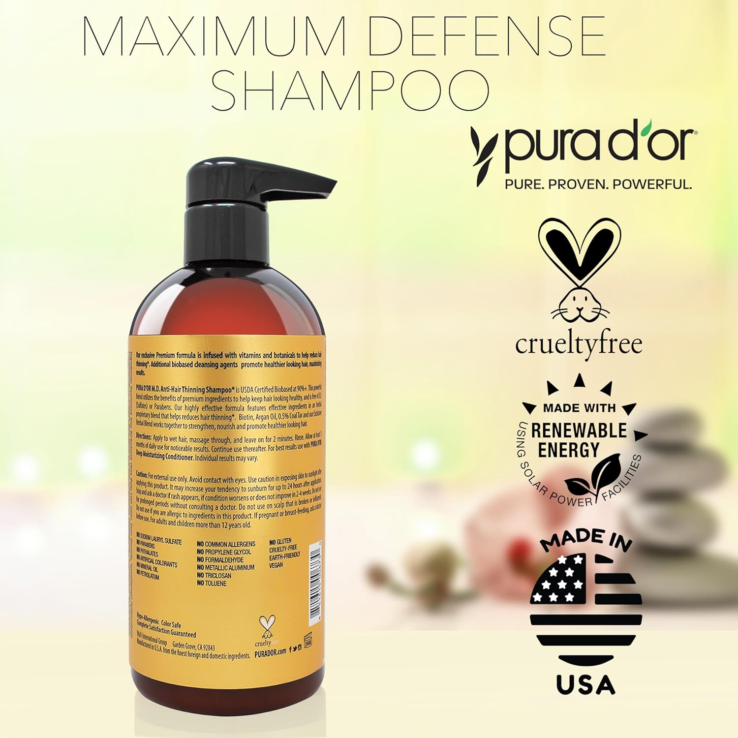 PURA D'OR 16 Oz MD Anti-Hair Thinning Maximum Defense Shampoo - 0.5% Coal Tar, Biotin, Proprietary Herbal Blend For Dry & Itchy Scalp, No Sulfates - For Men & Women - Image 7