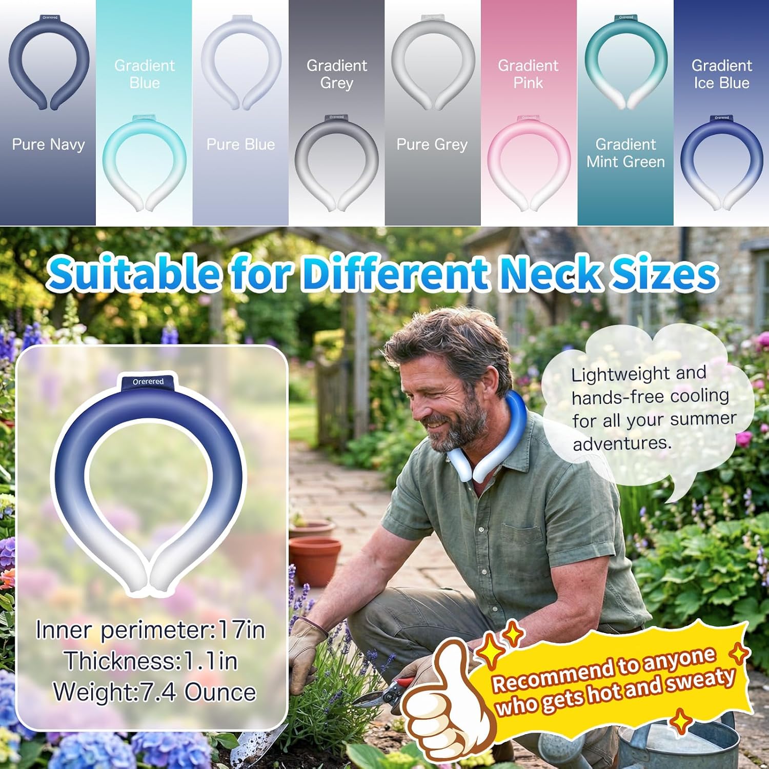 Neck Cooling Tube 70% Gel Increase Ice Ring Neck Cooler Wearable Body Cooling Products for Summer Outdoor Indoor Activities Relief for Hot Flashes(Navy,L) - Image 5