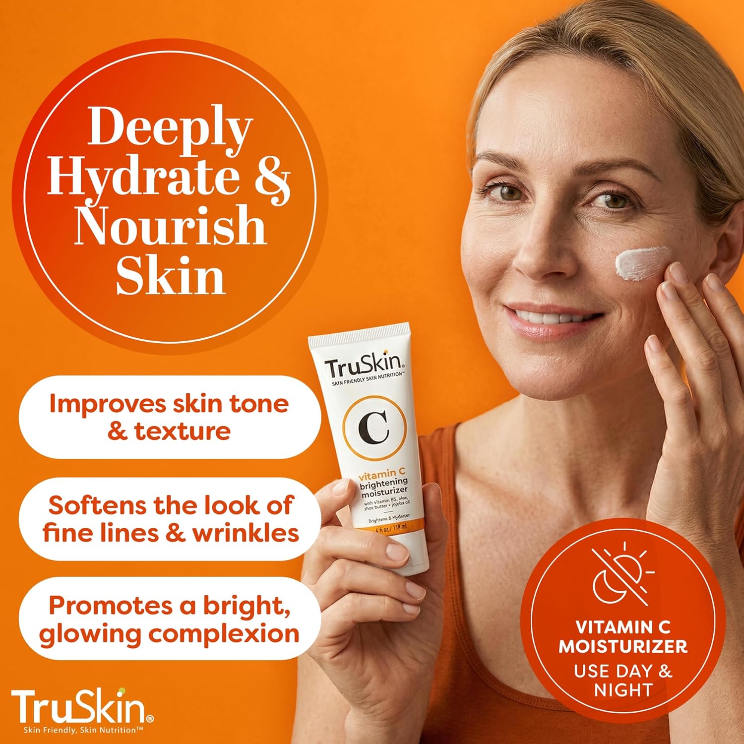 TruSkin Vitamin C Face Cream - Brightening & Hydrating Daily Moisturizer with Vitamin E, B5, Jojoba Oil & Green Tea - Smooth, Radiant-Looking Skin, 2 Fl Oz - Image 3