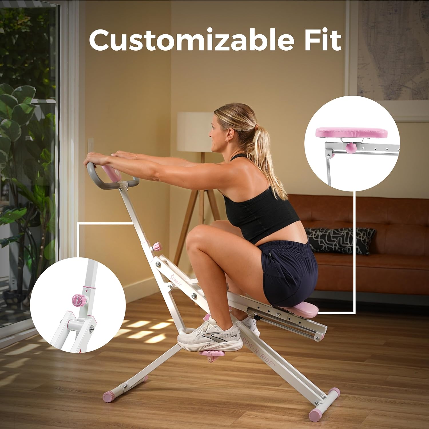 Sunny Health & Fitness Smart Row-N-Ride Glute & Leg Trainer, Foldable Squat Assist Rower with Exclusive SunnyFit App Connection - Image 2