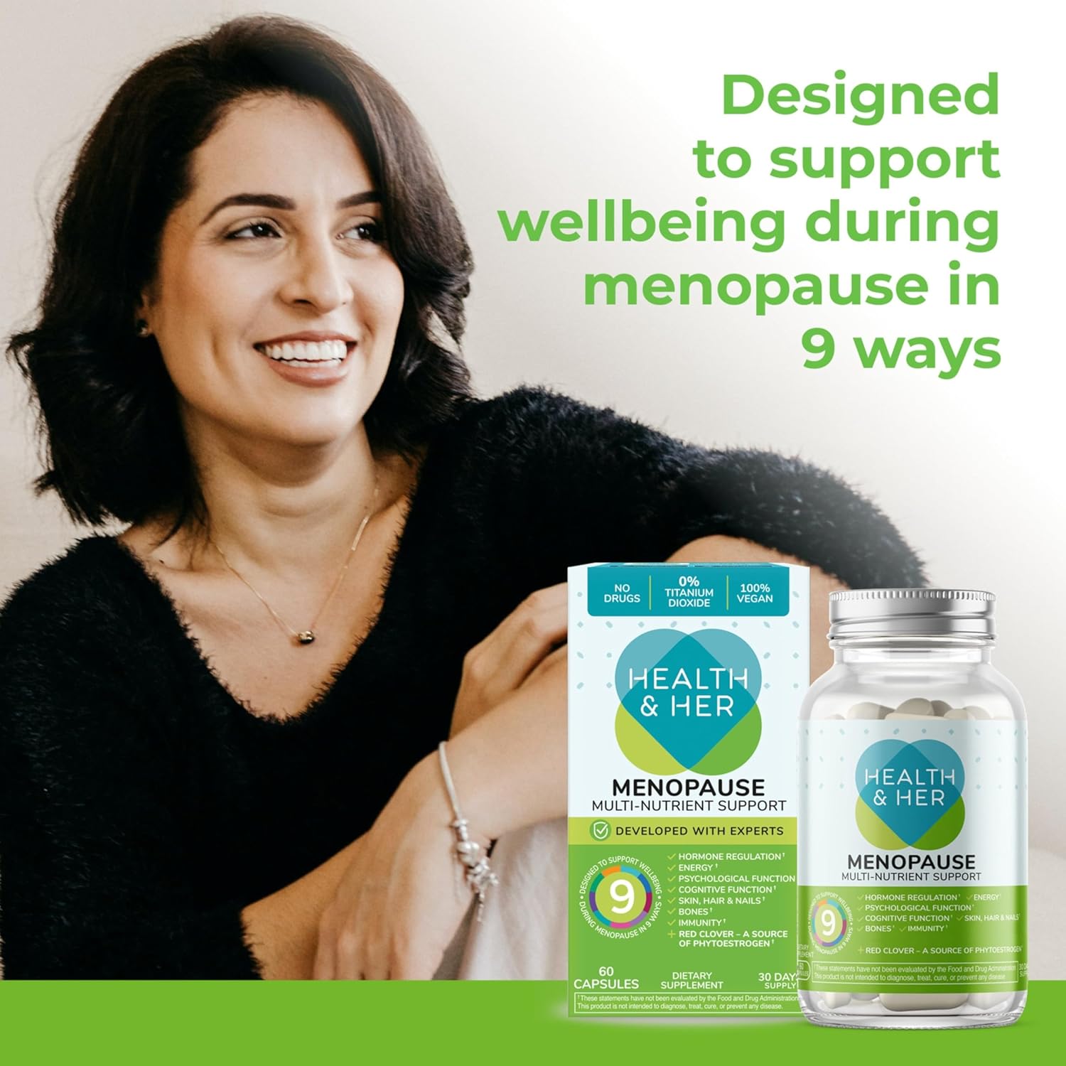 Health & Her Menopause Supplements for Women - Multi-Nutrient Support, Menopause Vitamins for Energy, Bones, Muscles, Skin & Hair, Vegan, Gluten-Free, Non GMO (60ct - 1 Month) - Image 7