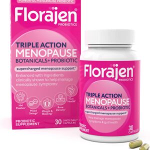 Florajen Triple-Action Menopause Probiotic - Hormonal Balance, Hot Flash, & Mood Swing Relief - Weight Management & Digestive Support - Featuring Berberine, Black Cohosh, & Botanical - 30 Capsules