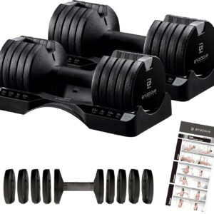 BYZOOM FITNESS Pure Series Adjustable Dumbbell - 12.5/25/27.5/75lb - ONE UNIT OR PAIR(check QTY before purchase) - 5-in-1/ 10-in-1 / 21-in-1 Flexible Hand Weights for Home Gym, Strength Training & Fitness Workouts, White OR Black