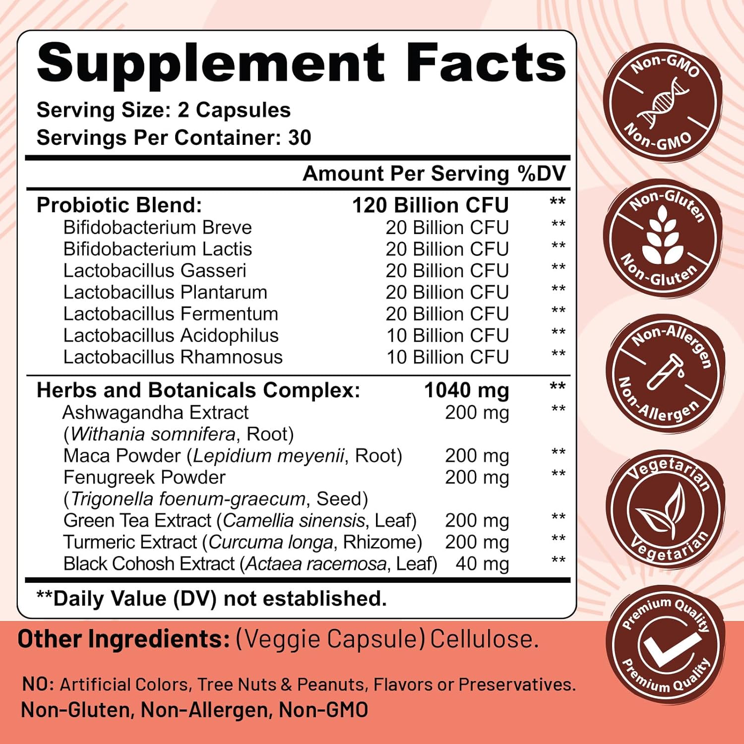 Menopause supplements for women, 120 Billion CFU Probiotic, 13-in-1 Herbs & Botanicals Complex, for Hormone Menopause, Hot Flashes, Night Sweats, Mood Swings, Sleep Disturbances, Vegan, 60 Capsules - Image 2