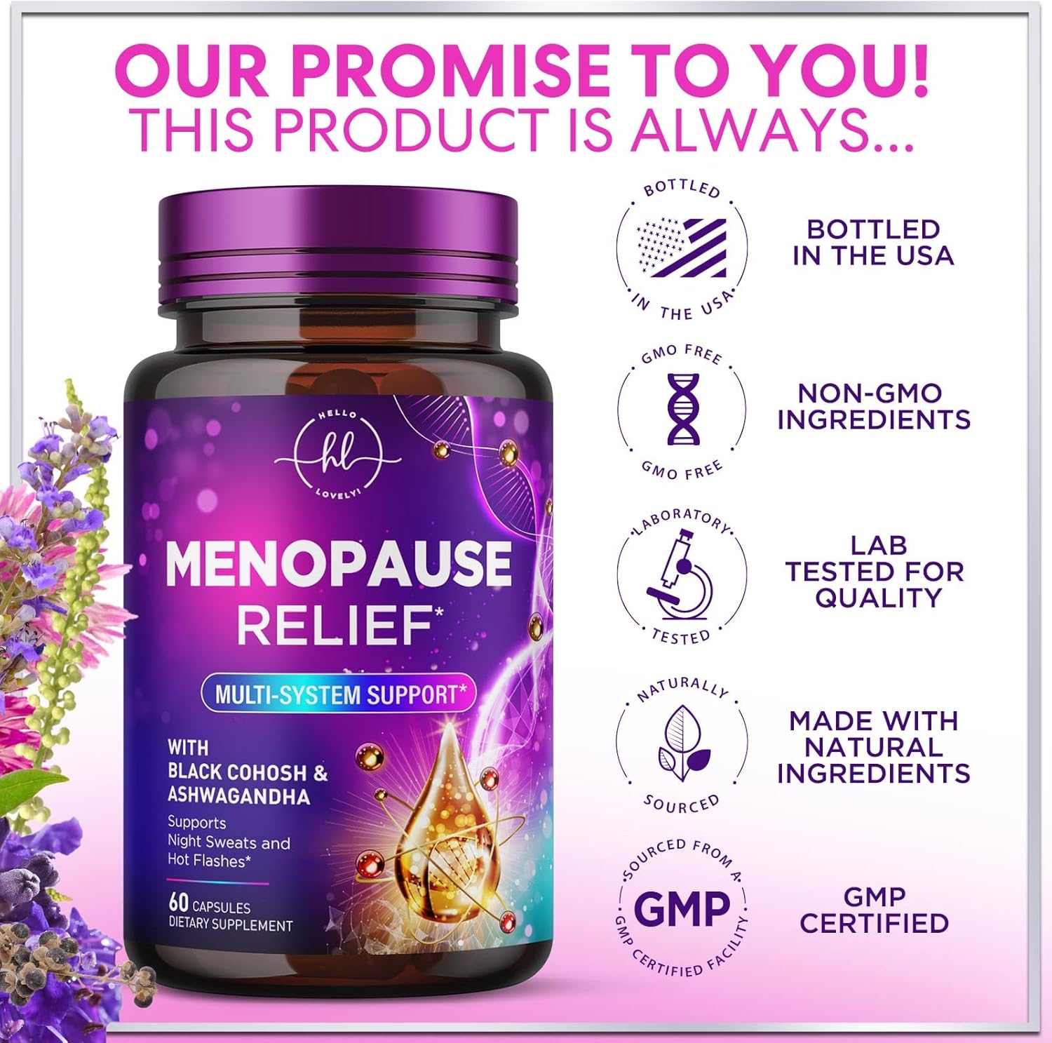 Menopause Supplements for Women - Complete Hot Flash Night Sweats & Menopause Relief Pills, Probiotics with Dong Quai & Black Cohosh for Vaginal, Digestive Support - 60 Capsules - Image 4