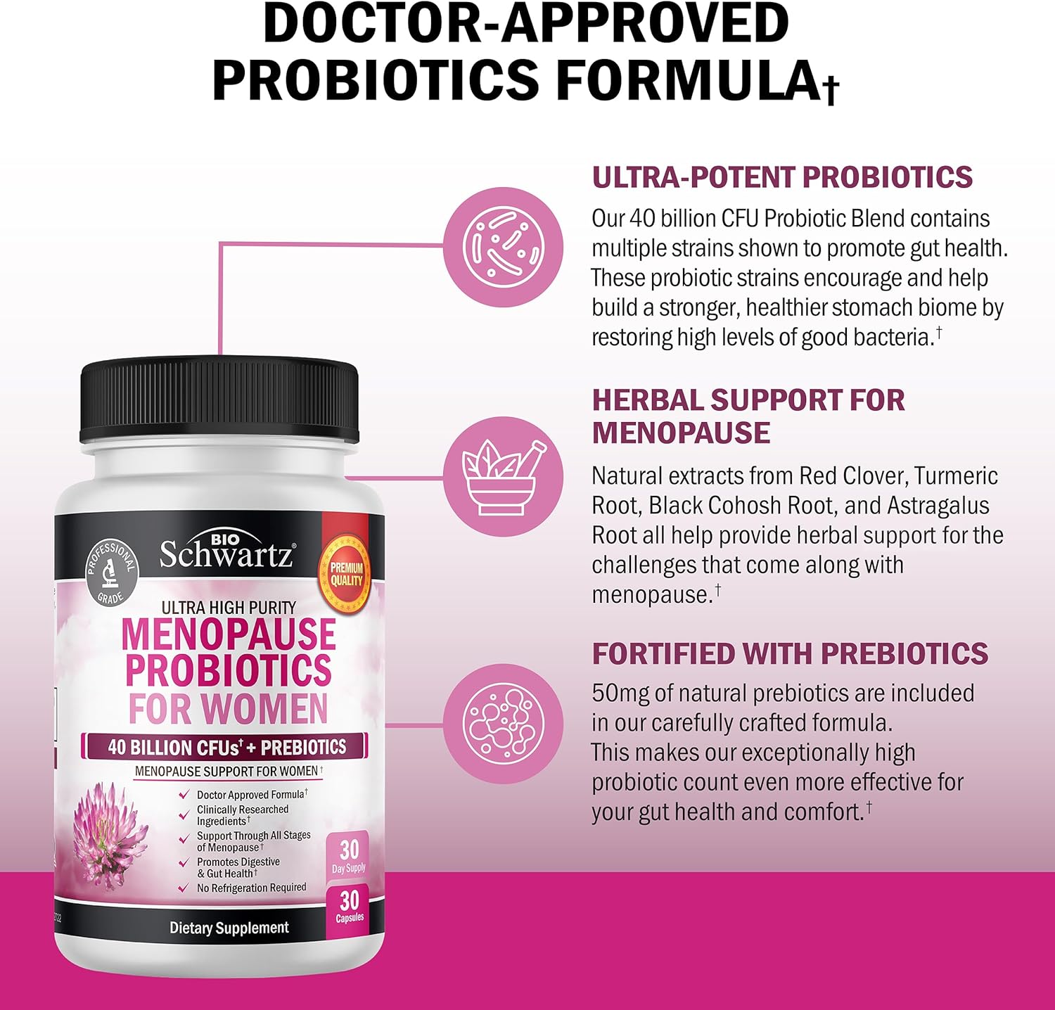 Menopause Supplements for Women - 40 Billion CFU Menopause Probiotics for Women - Support for Hot Flashes Night Sweats Mood Swings and Balance - Non-GMO, 30 Easy-Swallow Capsules, 30 Servings - Image 5