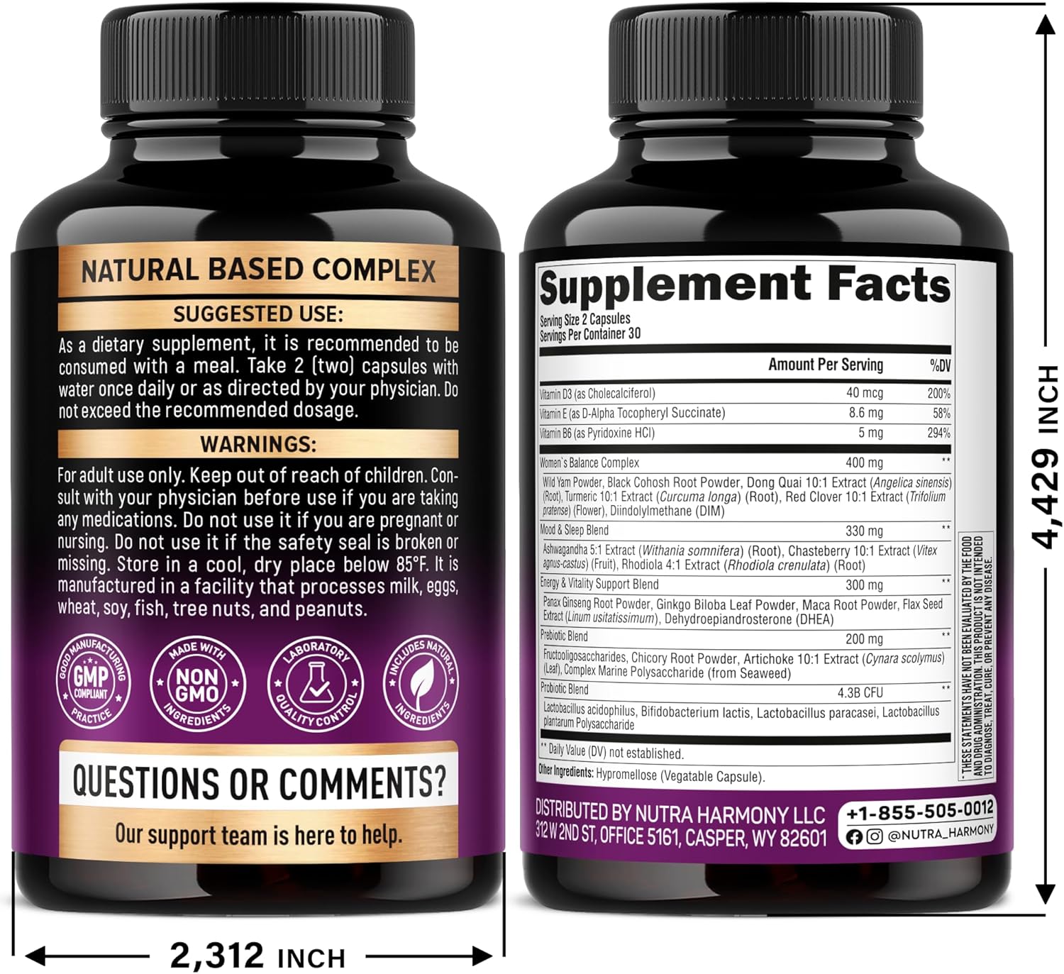 Menopause Supplements for Women - Dong Quai, Black Cohosh, Pre & Probiotics - Sweats & Hot Flashes Relief - Digestion, Sleep & Mood Support - 25-in-1 Perimenopause Complex - Made in USA - 60 Capsules - Image 2