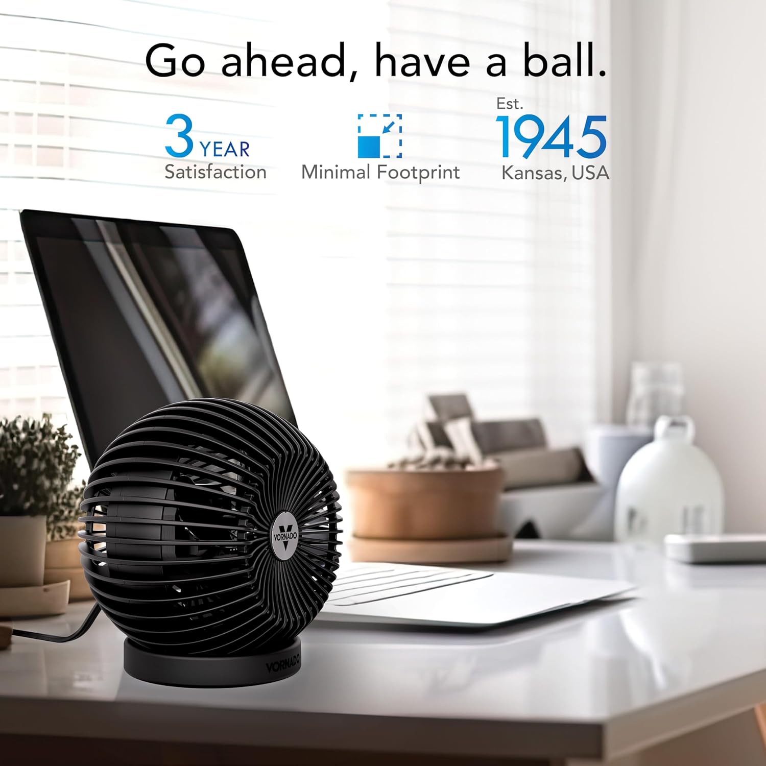 Vornado SPHERE Personal Adjustable Fan, Quiet Operation, Targeted Cooling Airflow, 2 Speed Settings, Manual Control, Detachable Base, Fan for Desktop, Nightstand, and Office, Black - Image 6