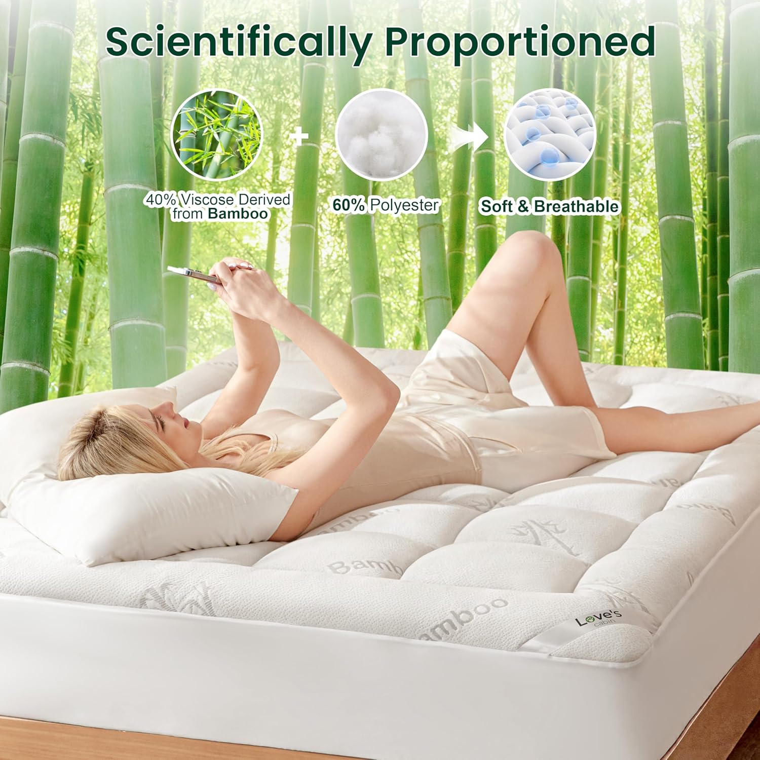 Love's cabin King Mattress Topper Viscose Derived from Bamboo, Thick Pillow Top Mattress Pad with Stretchable Pockets for 8"-20" Mattress, Soft Breathable Cooling Mattress Topper for Hot Sleepers - Image 4