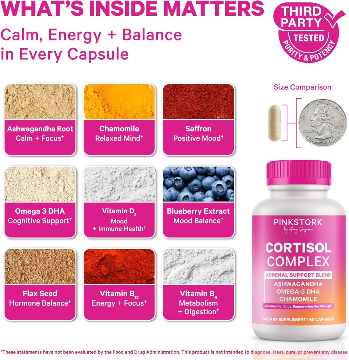 Pink Stork Cortisol Supplements for Women - Adaptogenic Adrenal Support & Stress Manager with Organic Ashwagandha, Omega 3, Saffron, Multivitamins - Mood & Hormone Balance - 60 Count - Image 2