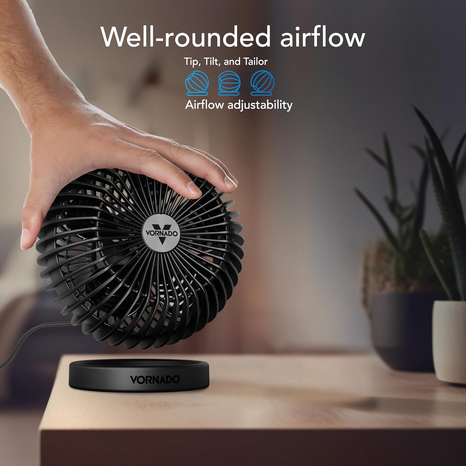 Vornado SPHERE Personal Adjustable Fan, Quiet Operation, Targeted Cooling Airflow, 2 Speed Settings, Manual Control, Detachable Base, Fan for Desktop, Nightstand, and Office, Black - Image 3