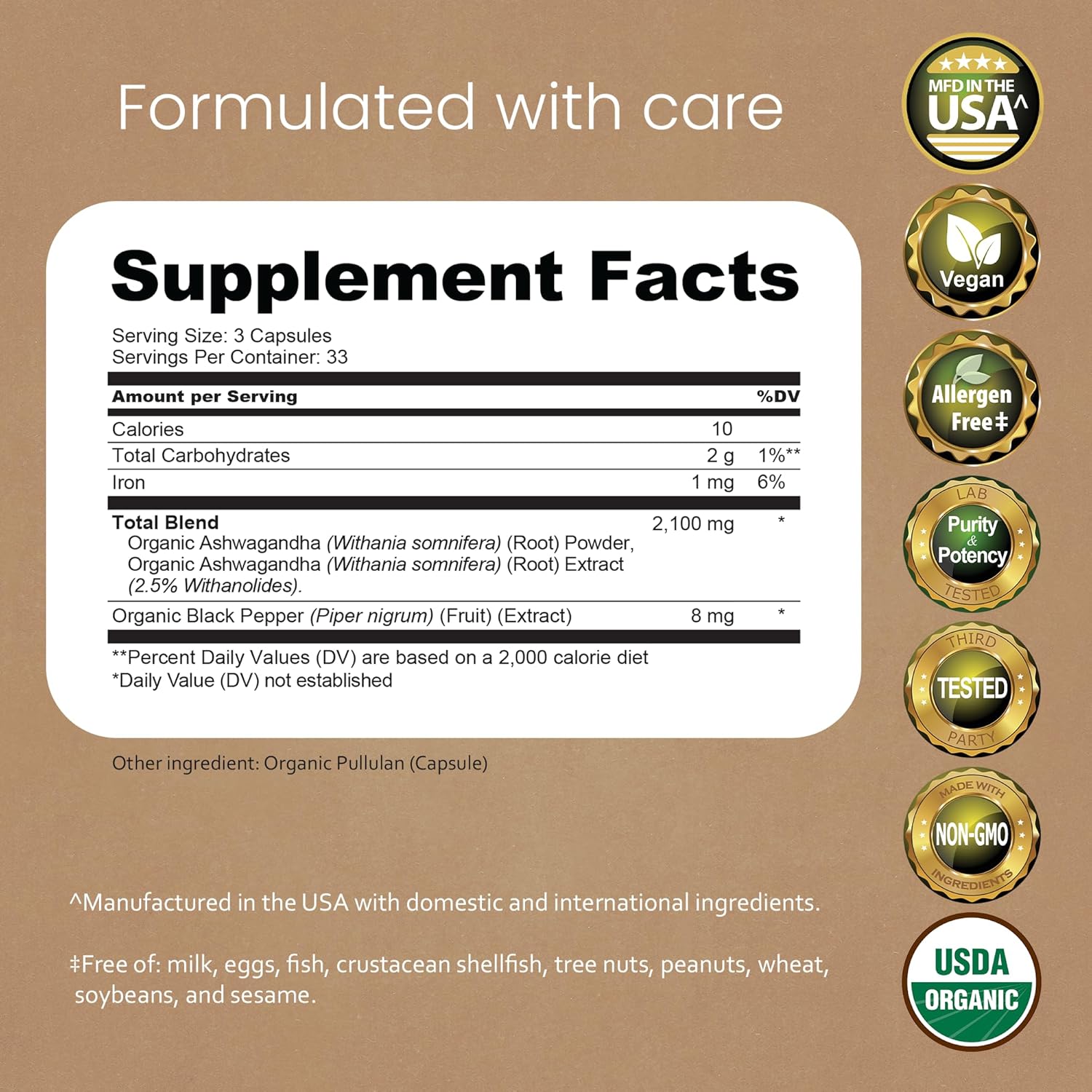 NaturaLife Labs Organic Ashwagandha 2100 mg per Serving – Full Spectrum Root Powder and Standardized Extract (Withanolides) – 100 Capsules – Vegan – Non-GMO, Gluten-Free - Image 2