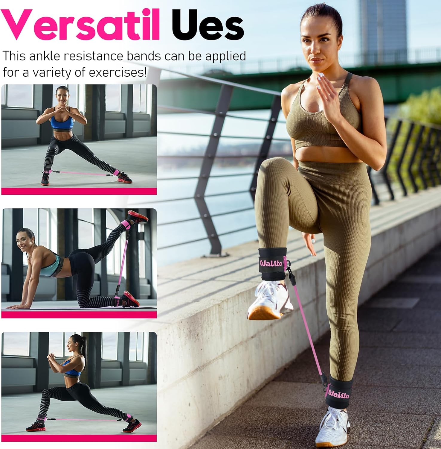 WALITO Ankle Resistance Bands with Cuffs, Exercise Bands for Legs and Butt, Booty Workout Equipment for Kickbacks and Hip Fitness Training - Image 6