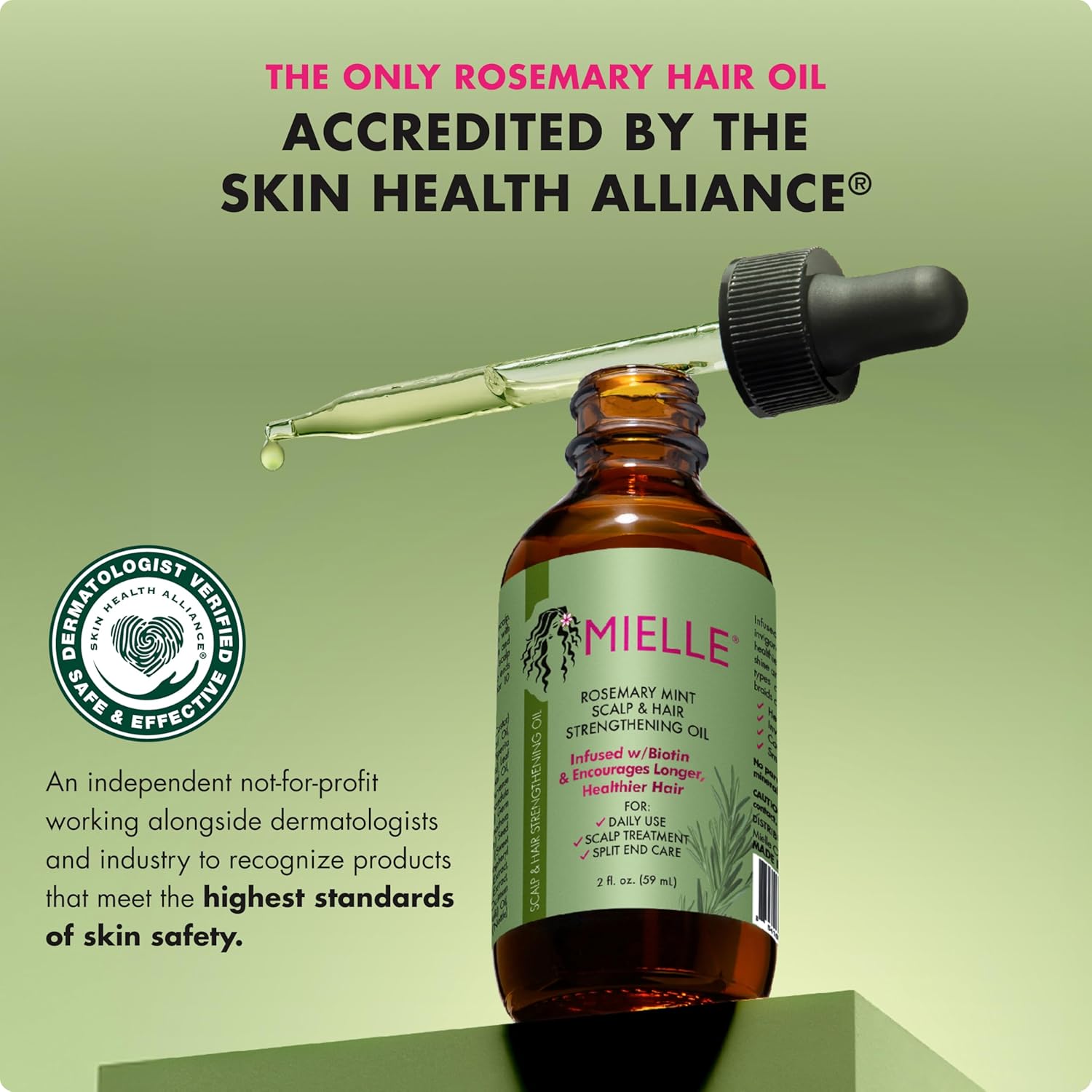 Mielle Organics Rosemary & Mint Hair Oil - Strengthening Biotin Oil Infused Frizzy & Damaged Hair Care - Split Ends & Dry Scalp Treatment to Support Longer, Healthier Strands, 2 Ounce - Image 2