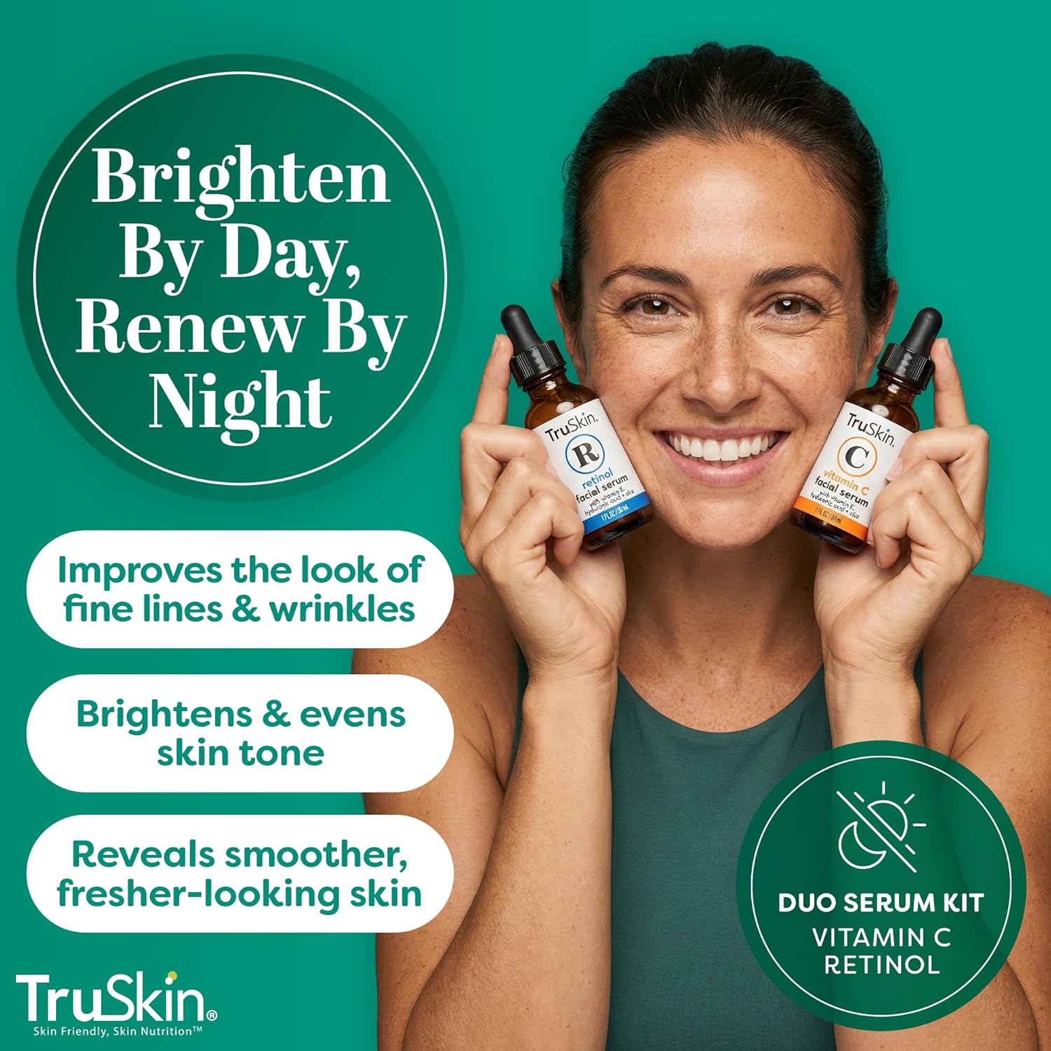 TruSkin Face Serum Duo - Vitamin C Serum & Retinol Serum for Face - AM & PM Anti Aging Skincare Routine - Brightening & Smoothing Facial Serums, 1 fl oz Each - Image 3