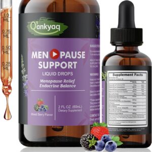 Q'ankyaq Menopause Support Liquid Drops with Ashwagandha, Red Clover, Black Cohosh, Chasteberry - Hot Flashes, Hormone Balance, Mood & Energy, Metabolism, 2 Fl Oz