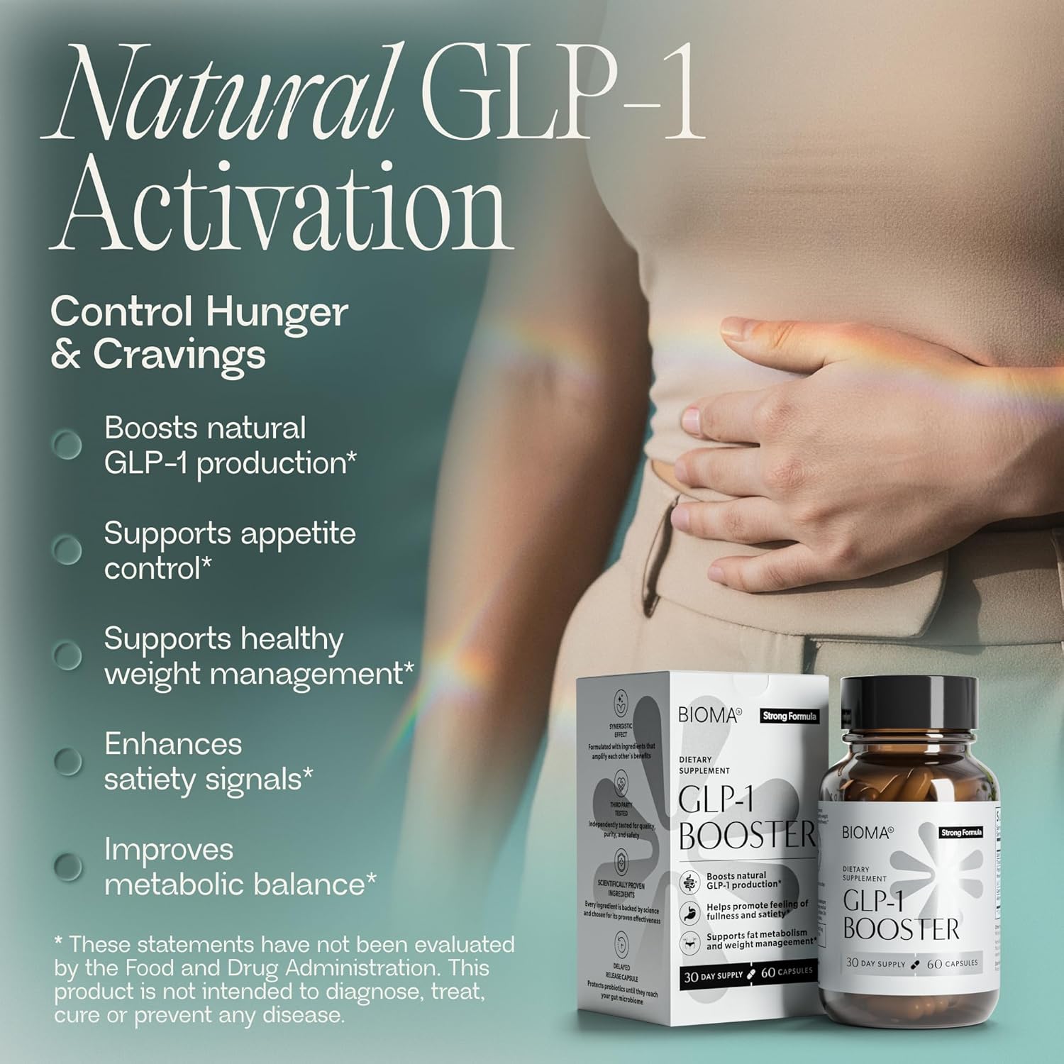 BIOMA GLP-1 Booster - Natural Appetite Control Supplement with Clinically Proven Probiotics, Prebiotics & Postbiotics - Support Weight Management & Satiety, (60 Capsules - 30 Day Supply) - Image 2