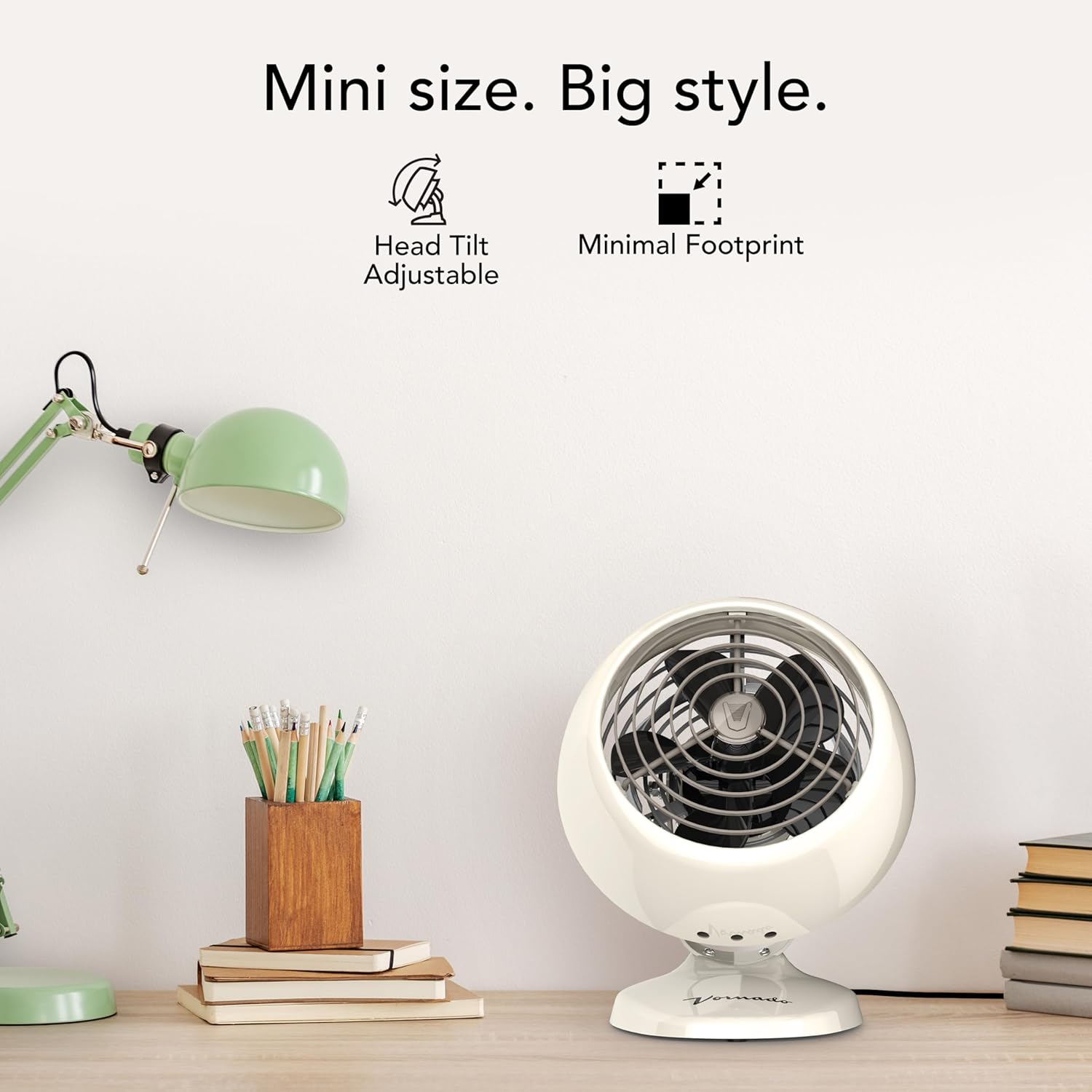 Vornado VFAN™ Mini Classic Vintage Fan, Retro Metal Air Circulator, For Desk & Bedside, 2 Speeds, Adjustable Tilt, Personal Cooling with Targeted Airflow, Quiet Fan, Vintage White - Image 5