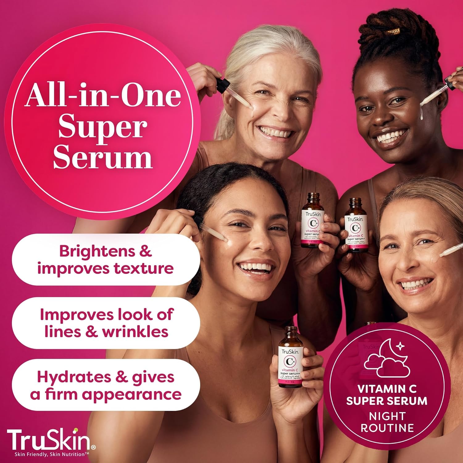 TruSkin Vitamin C Super Serum for Face - Five Skin Benefits in One Serum with Vitamin C, Retinol, Niacinamide, Hyaluronic Acid & Squalane - Brighten, Firm & Smooth the Look of Skin, 2 Fl Oz - Image 3