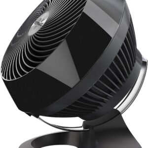 Vornado 660 Large Air Circulator Fan, 4-Speed, Whole Room Electric Fan with 90-Degree Tilt, Chrome Glide Bar, Quiet Cooling for Bedroom, Office, Dorm Room, Black Indoor