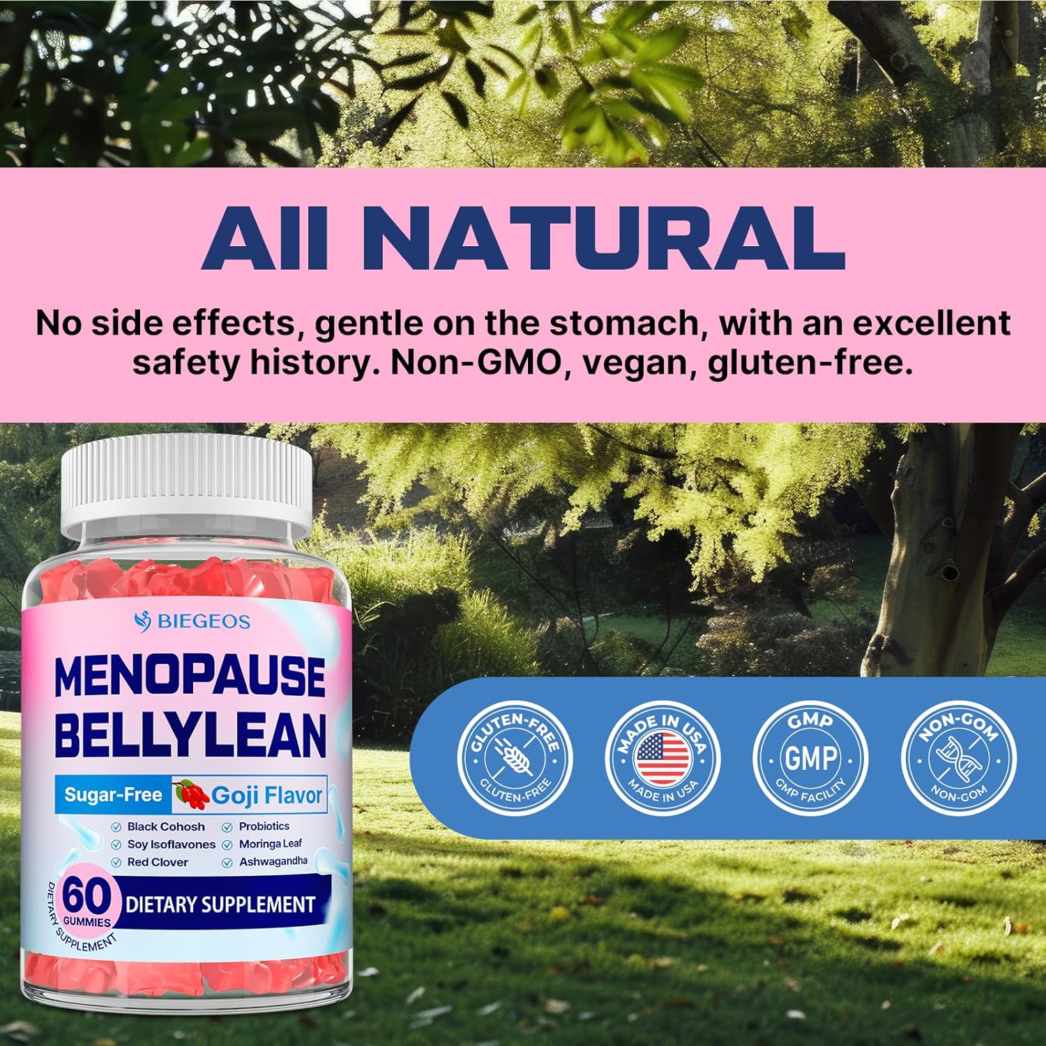 Menopause Supplements for Women Gummies, 16-in-1 Probiotic, Black Cohosh & Ashwagandha for Menopause Relief, Hot Flashes, Hormone Harmony, Mood Swings, Belly Burner* & Gut, Sugar-Free - 60 Gummies - Image 9