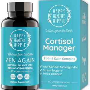 Zen Again Cortisol Manager with Ashwagandha KSM-66 | Cortisol Supplements for Women | 11-in-1 Complex | Herbal Stress Support with L-Theanine, Rhodiola & Magnesium | Vegan, 60 Ct (30 Servings)