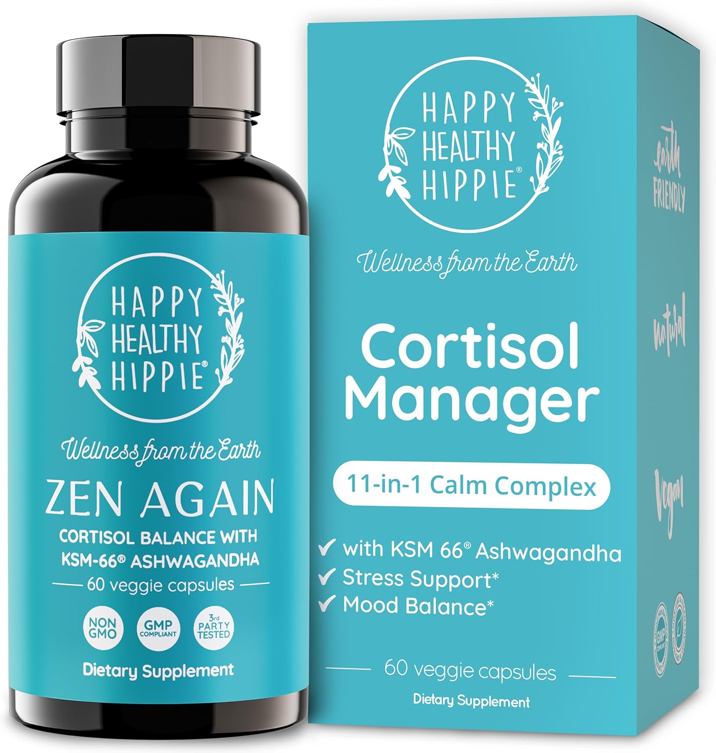 Zen Again Cortisol Manager with Ashwagandha KSM-66 | Cortisol Supplements for Women | 11-in-1 Complex | Herbal Stress Support with L-Theanine, Rhodiola & Magnesium | Vegan, 60 Ct (30 Servings)