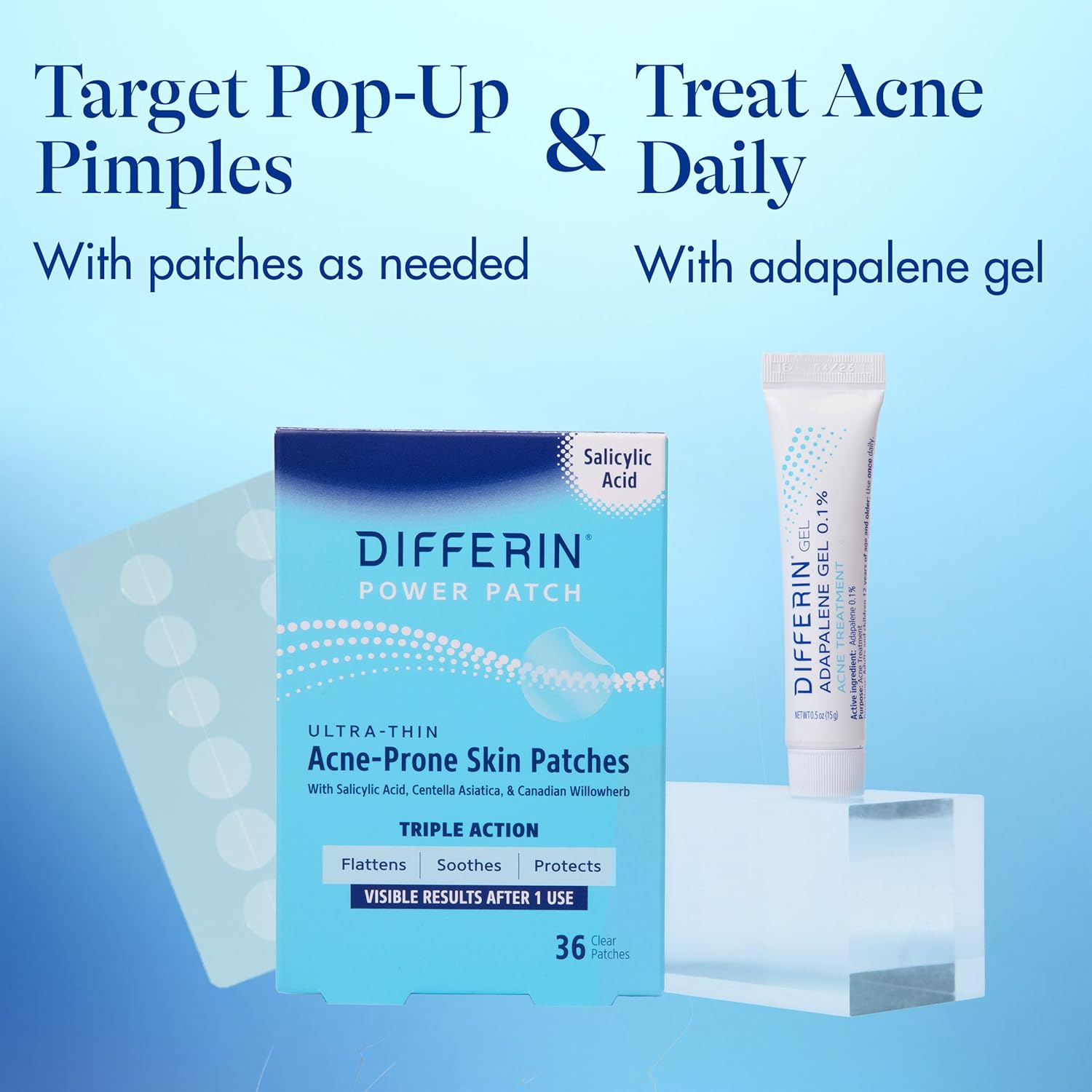 Differin Acne Fighter Pack, Differin Gel Retinoid Acne Treatment For Face with 0.1% Adapalene, 15g Tube + Salicylic Acid Pimple Patches, 36 Count, Designed for Pimple and Acne-Prone Skin - Image 4