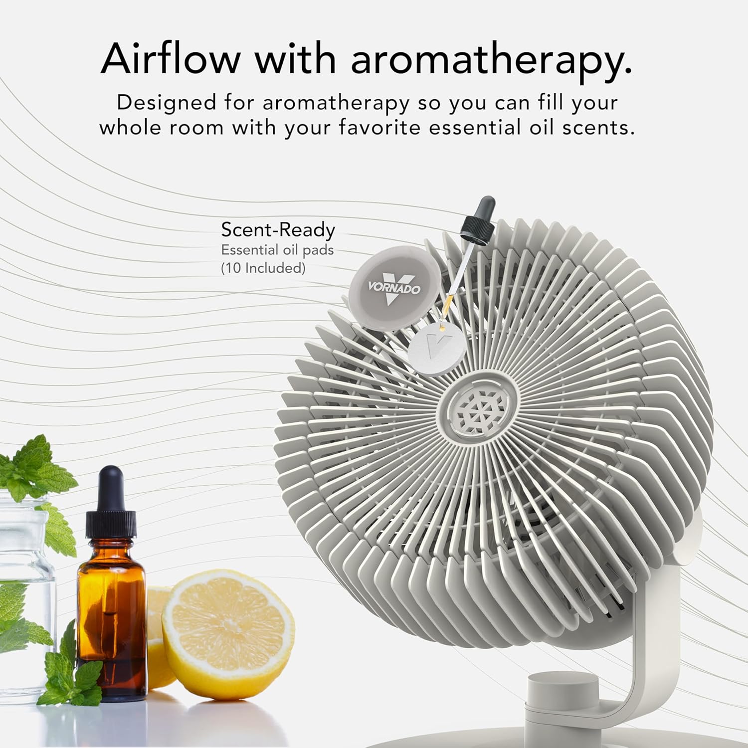 Vornado REFRESH 8 Table Fan with Aromatherapy Scent Pads, Swiveling Base, Easy to Clean, 3 Speed Settings, 45-Degree Tilt, Optimized Fan Sound for Sleep, Electric Fan for Bedroom, Office, & Home - Image 3