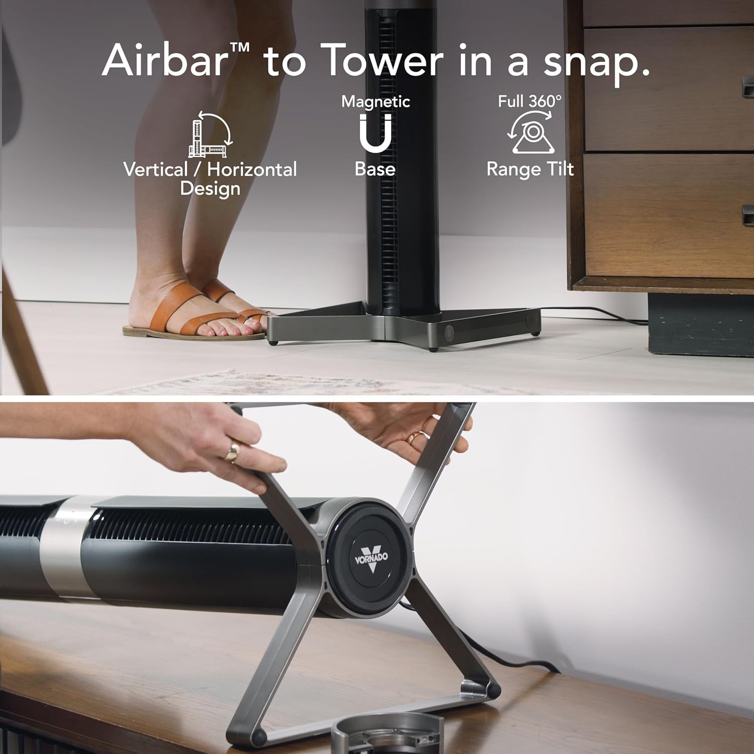 Vornado Airbar 6 Tower Fan and Horizontal Air Circulator with Remote Control, 44-Inch, 3 Speed Settings, Multi-Directional Airflow, Touch Control, Versatile Cooling Power, Magnetic Base, Black - Image 3