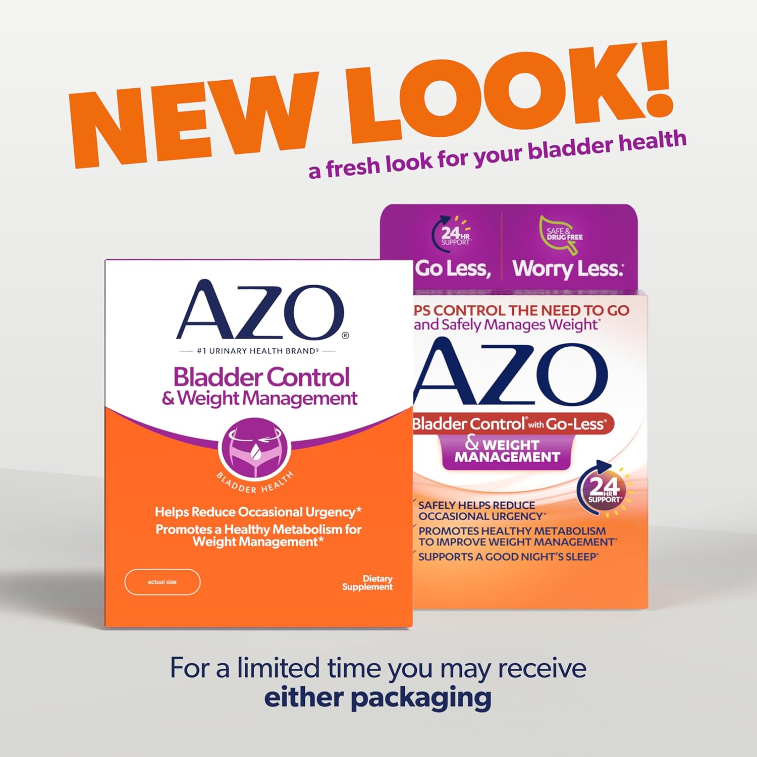 AZO Bladder Control with Go-Less® & Weight Management Dietary Supplement | Helps Reduce Occasional Urgency* | Promotes Healthy Metabolism* | Supports a Good Night’s Sleep* | 48 Capsules - Image 2