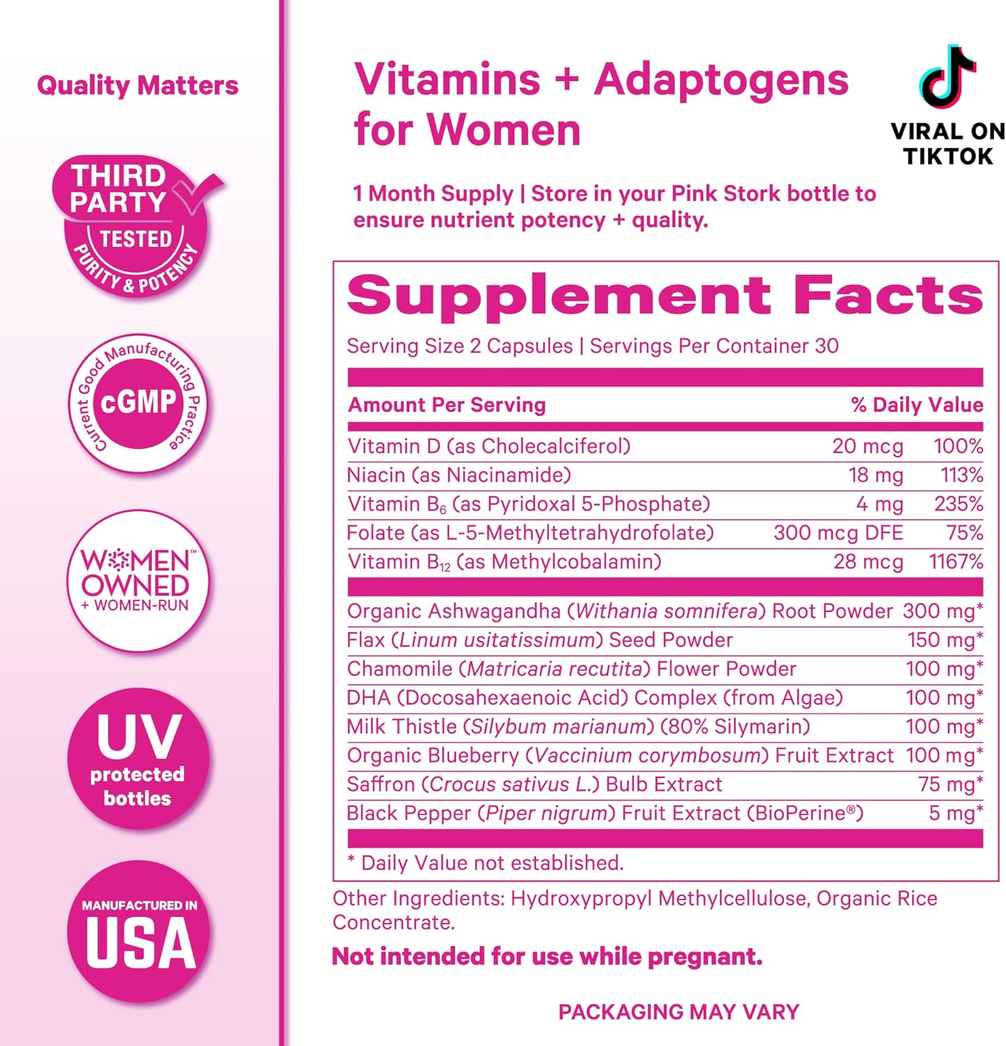 Pink Stork Cortisol Supplements for Women - Adaptogenic Adrenal Support & Stress Manager with Organic Ashwagandha, Omega 3, Saffron, Multivitamins - Mood & Hormone Balance - 60 Count - Image 6