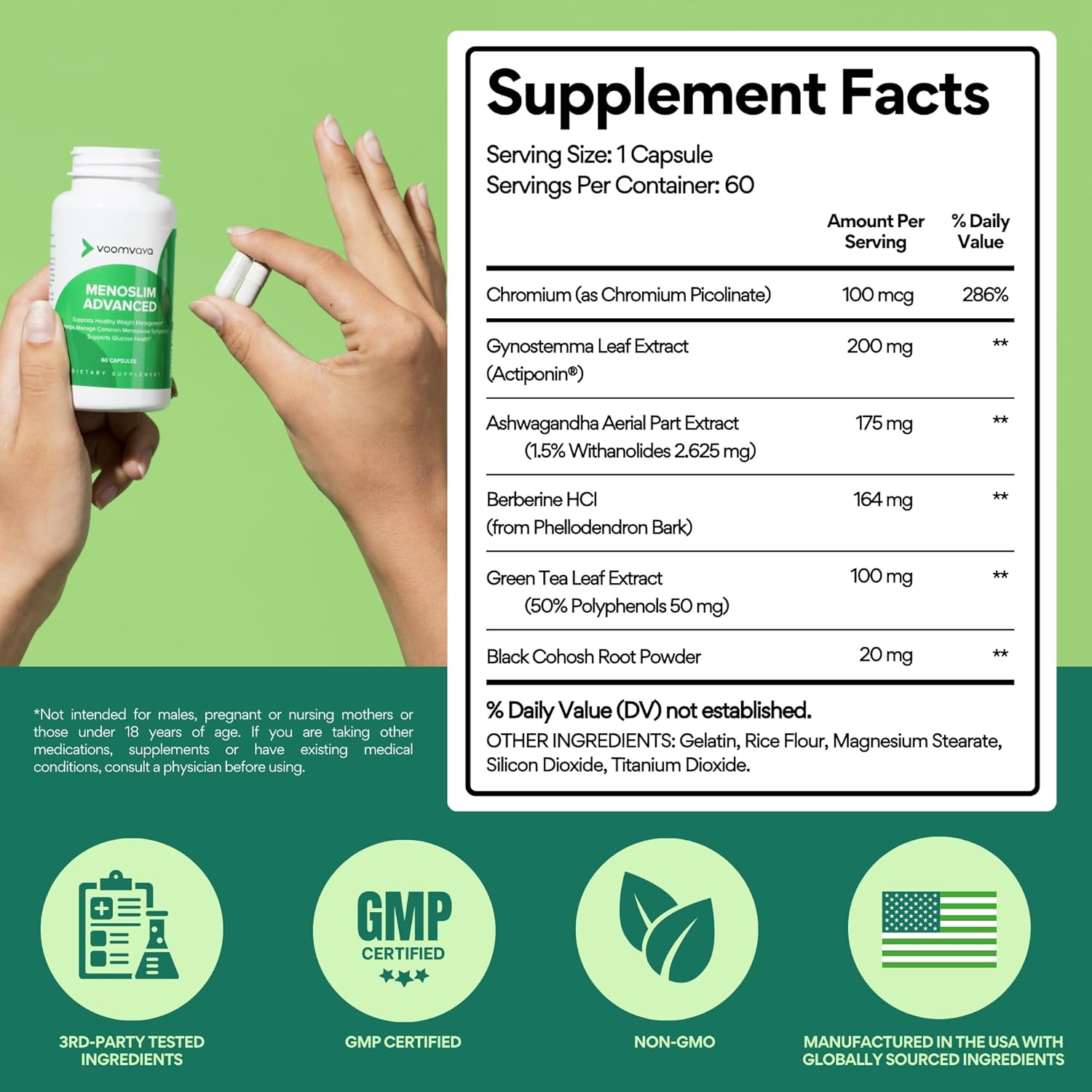 Menopause Supplements for Women - Menopause Weight Loss for Women & Perimenopause Supplements Women for Menopause Relief - VoomVaya MenoSlim Advanced - 60 Capsules - Image 6