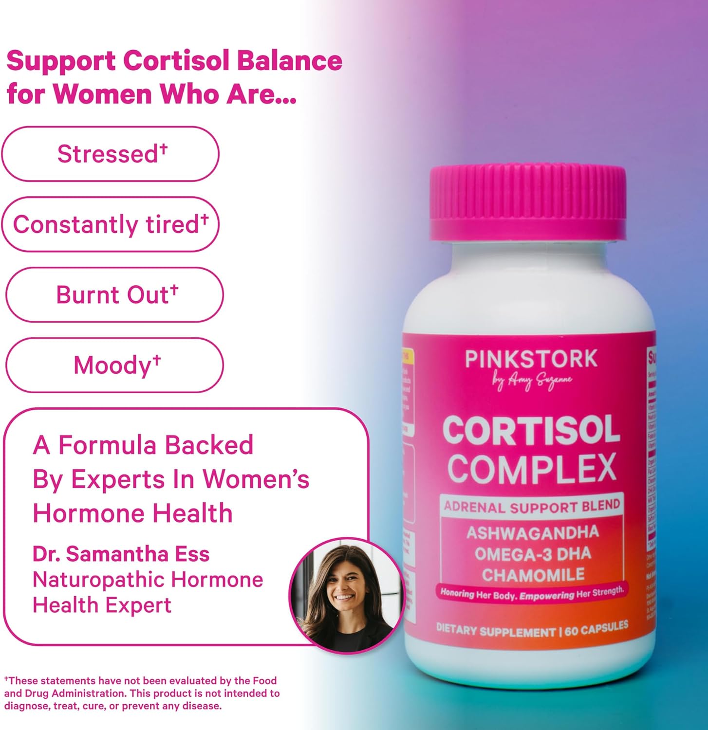 Pink Stork Cortisol Supplements for Women - Adaptogenic Adrenal Support & Stress Manager with Organic Ashwagandha, Omega 3, Saffron, Multivitamins - Mood & Hormone Balance - 60 Count - Image 3