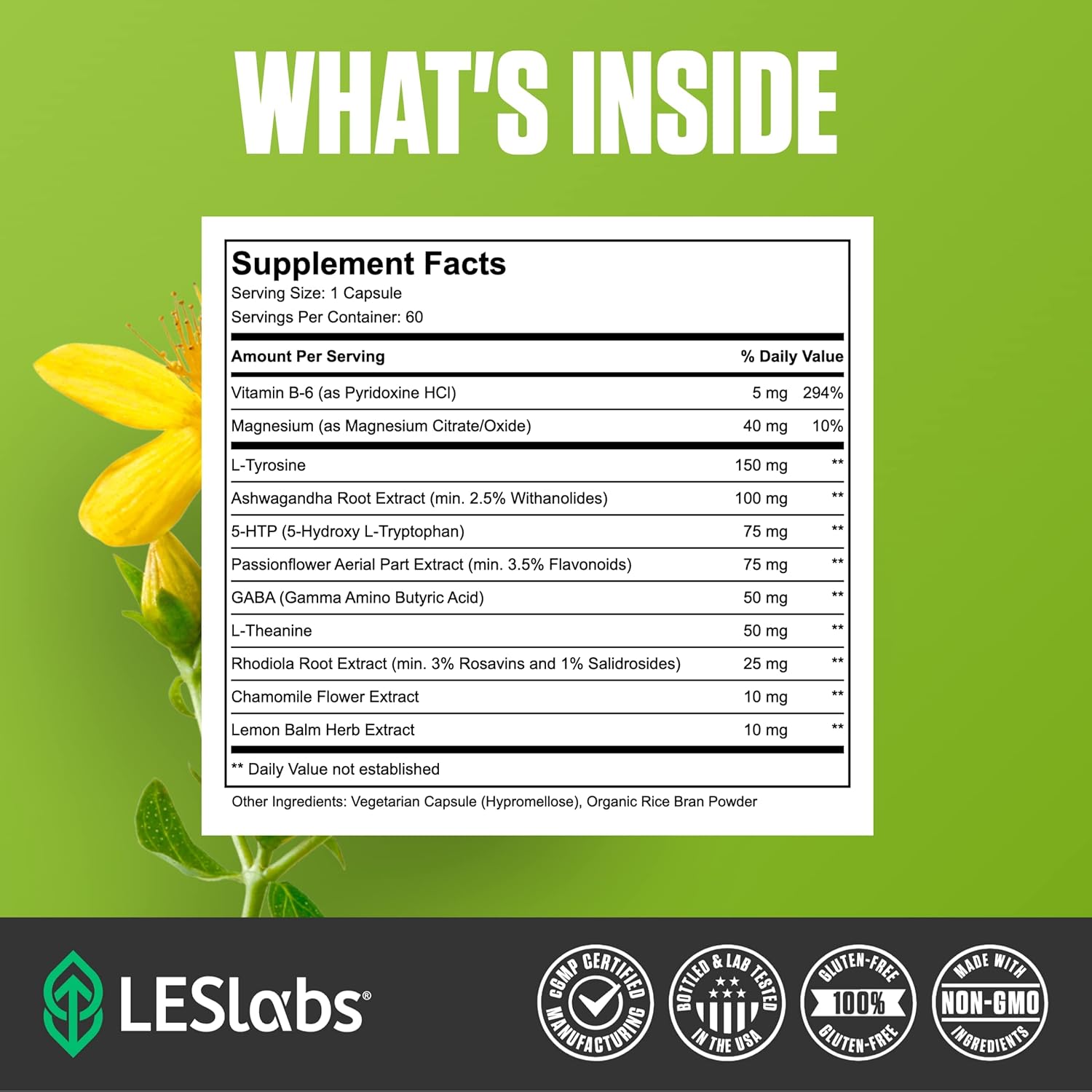 LES Labs Mood Boost – Stress Relief, Mood Support, Deep Relaxation & Better Sleep – 5-HTP, Ashwagandha, Rhodiola Rosea, Magnesium, L-Theanine & GABA – Non-GMO Supplement – 60 Capsules - Image 4