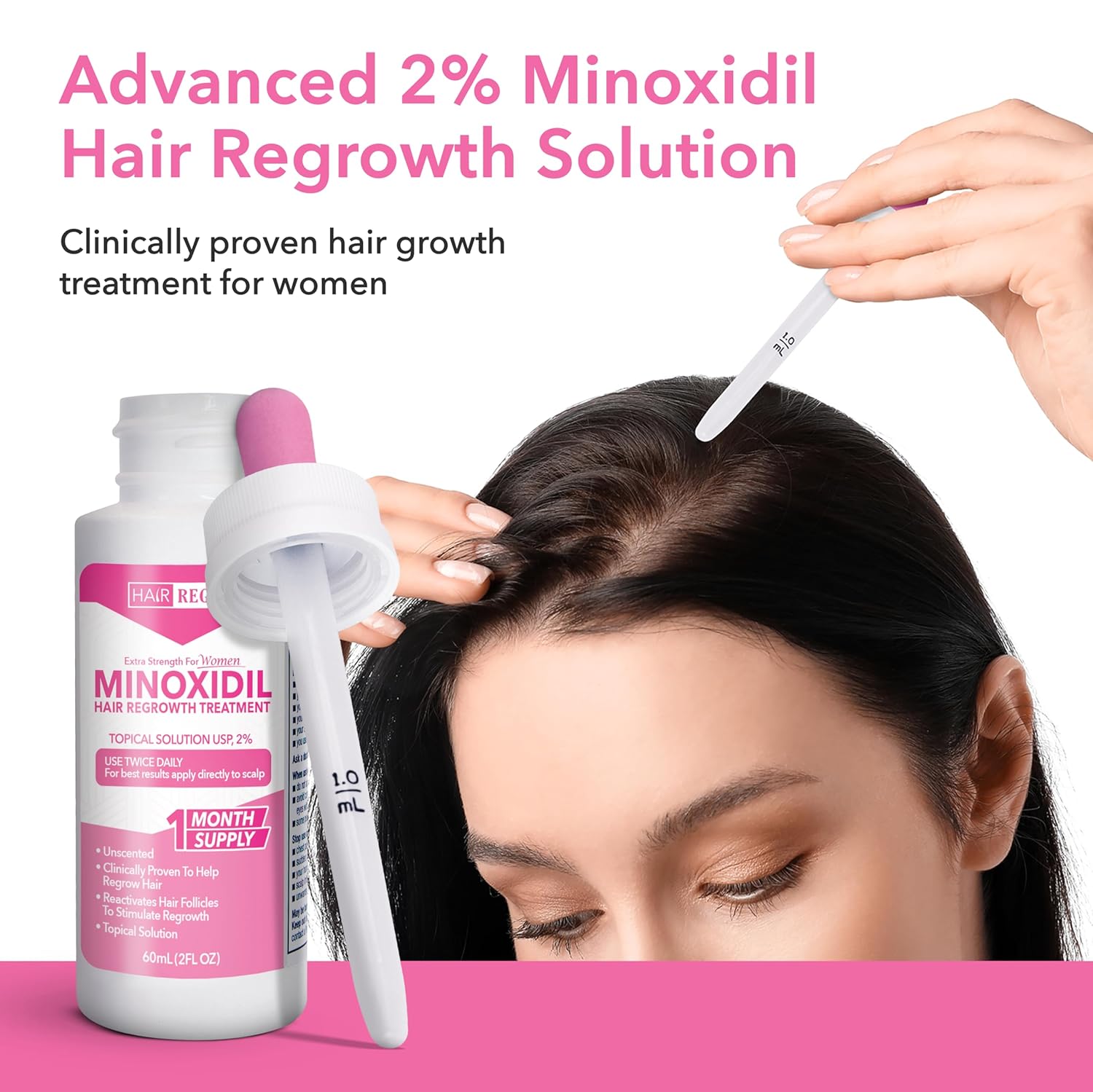 Hair Regen Liquid Minoxidil Women 2% Percent - Extra Strength Advanced Topical Solution for Regrowth Serum Drops - Clinically Proven Growth Treatment for Hers Hair Loss 1 Pack as 1 Month Supply Kit - Image 7