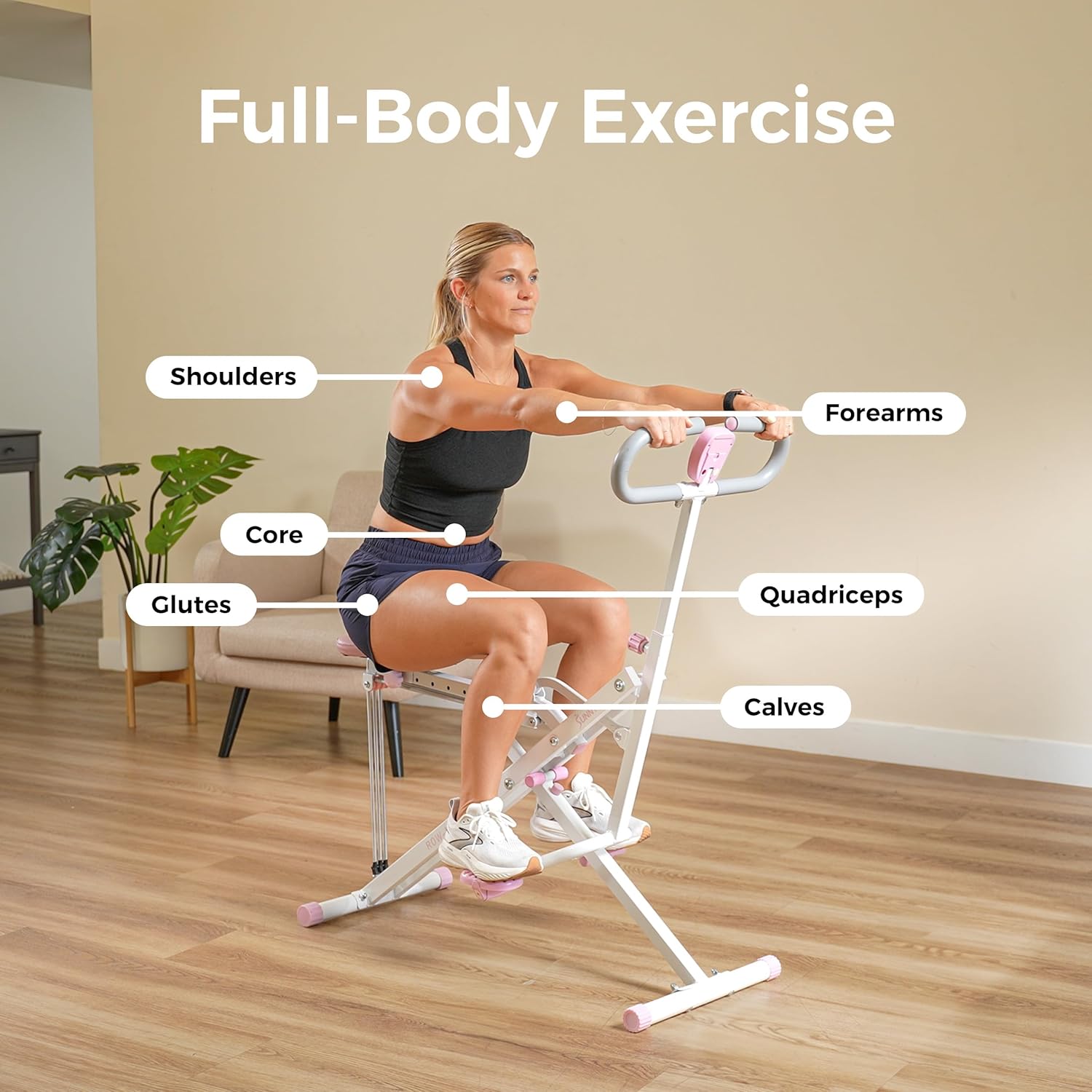 Sunny Health & Fitness Smart Row-N-Ride Glute & Leg Trainer, Foldable Squat Assist Rower with Exclusive SunnyFit App Connection - Image 3
