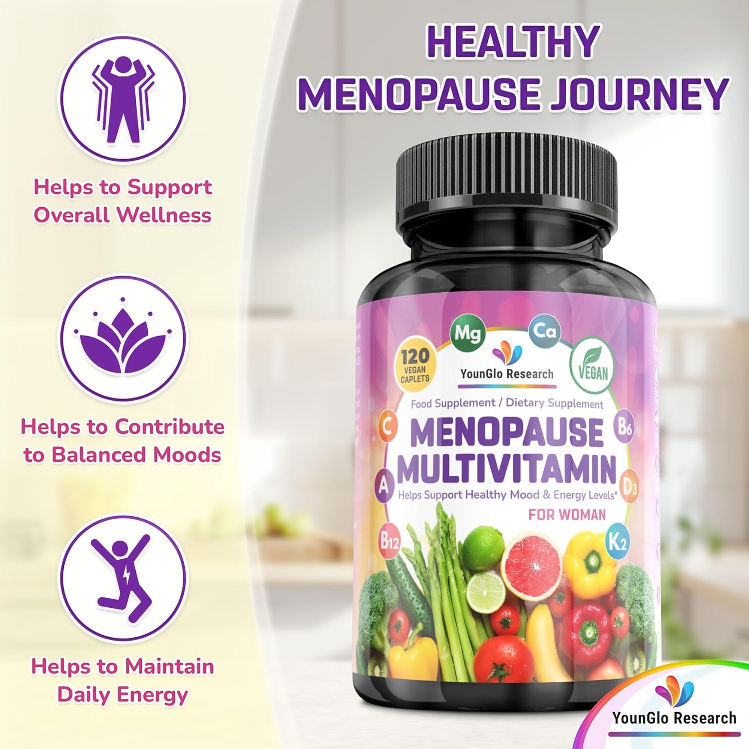 Menopause Supplement - 120 Vegan Caplets - Menopause & Perimenopause Relief Support - Food and Dietary Vitamins - Multivitamin for Women - Image 5