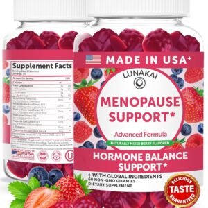 Lunakai USA Made Menopause Relief Gummies – Natural Menopause Supplements for Women with Black Cohosh & L-Theanine – Daily Support for Hot Flashes, Night Sweats & Hormonal Balance, 60ct